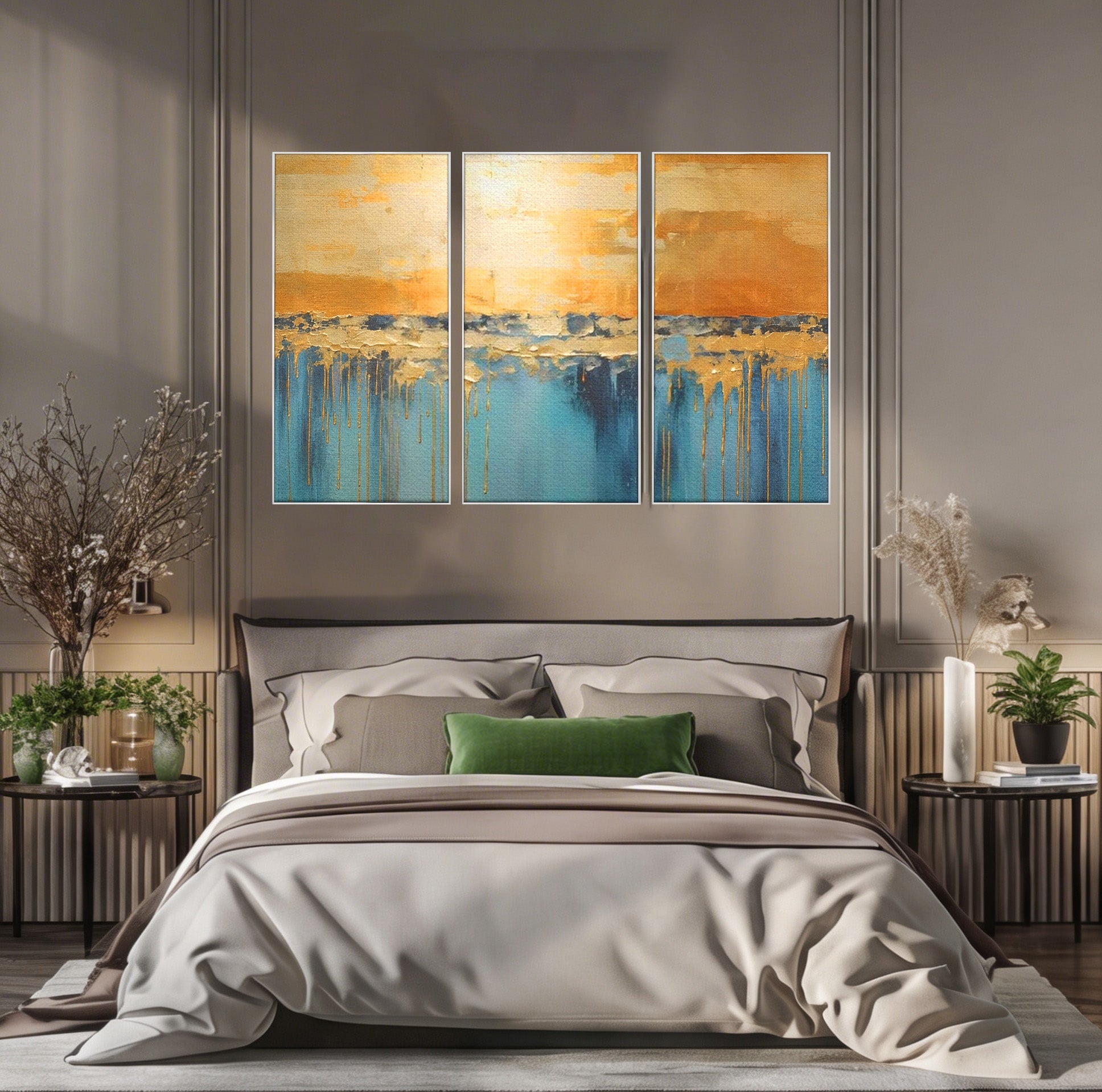 Set 3 Tablouri Canvas Premium LuxCanva® A3-1643, Blue Contrast, Living, Decorativ, Abstract, Cromatic, Dormitor, Culori Vibrante