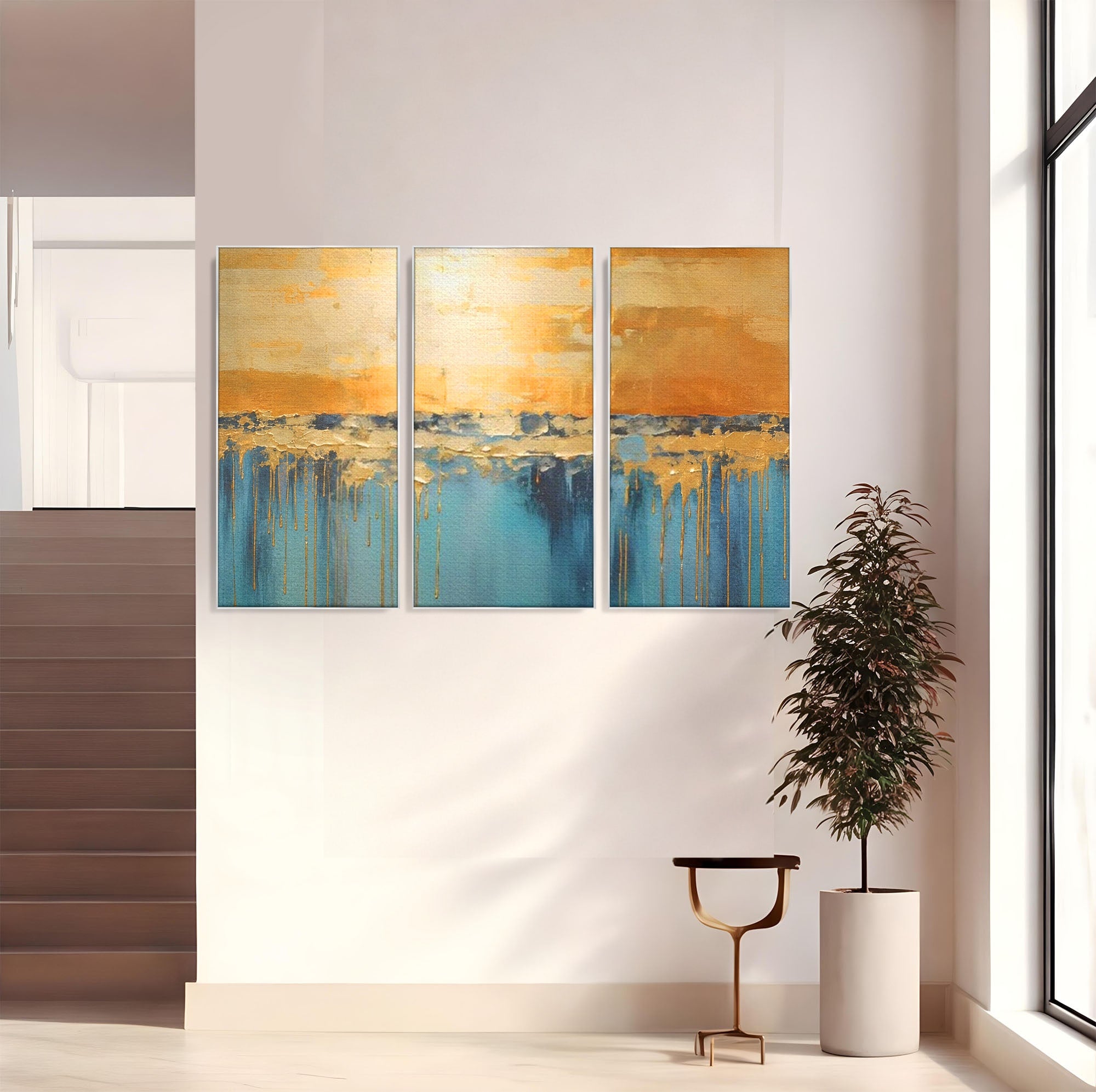 Set 3 Tablouri Canvas Premium LuxCanva® A3-1643, Blue Contrast, Living, Decorativ, Abstract, Cromatic, Dormitor, Culori Vibrante