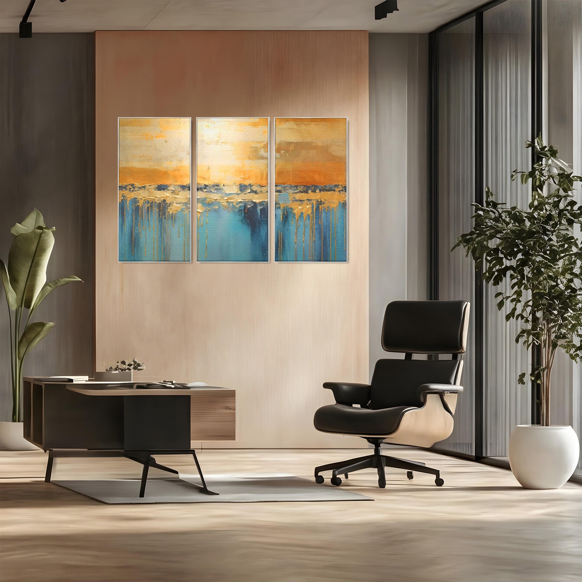 Set 3 Tablouri Canvas Premium LuxCanva® A3-1643, Blue Contrast, Living, Decorativ, Abstract, Cromatic, Dormitor, Culori Vibrante