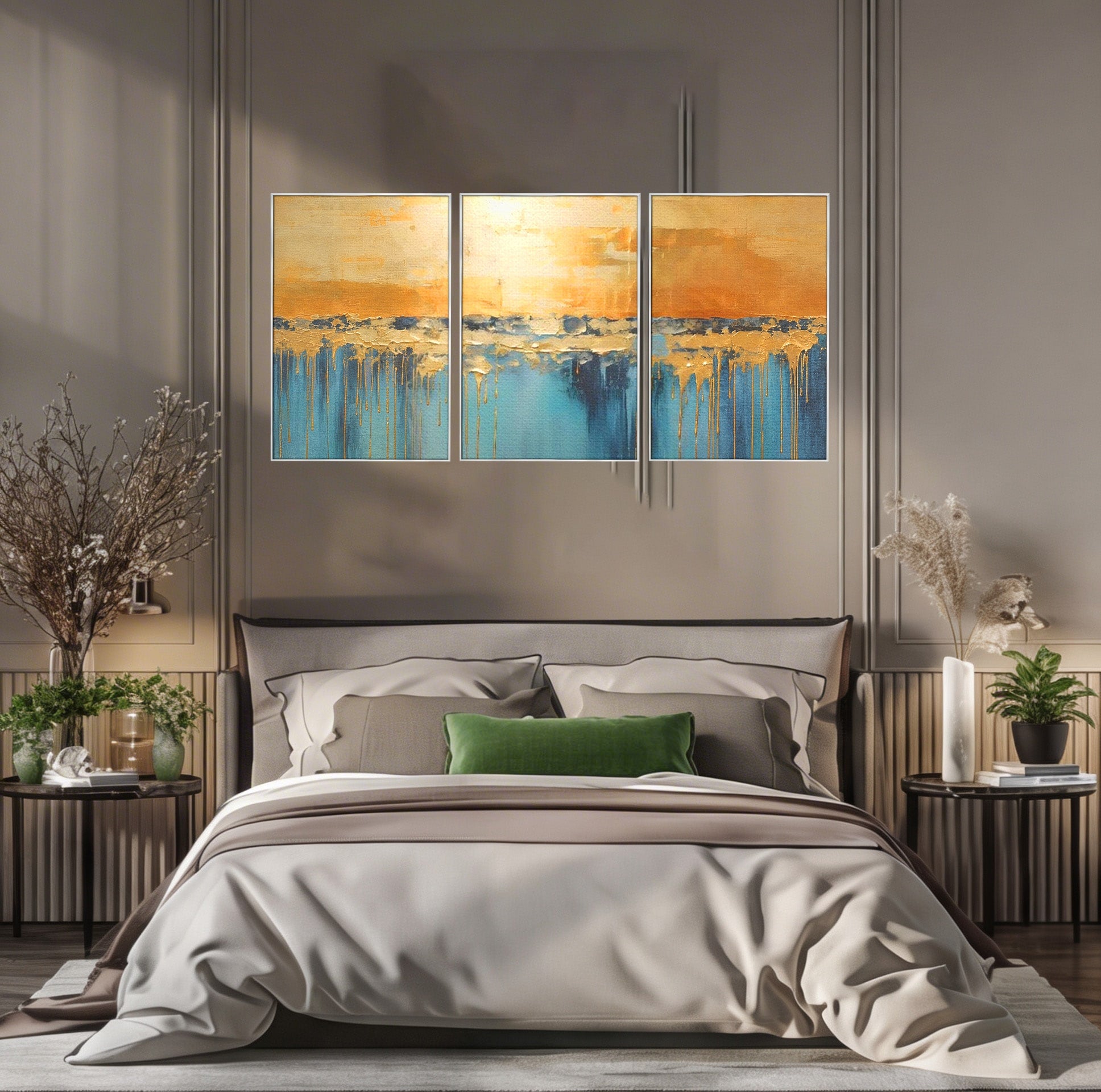 Set 3 Tablouri Canvas Premium LuxCanva® A3-1643, Blue Contrast, Living, Decorativ, Abstract, Cromatic, Dormitor, Culori Vibrante
