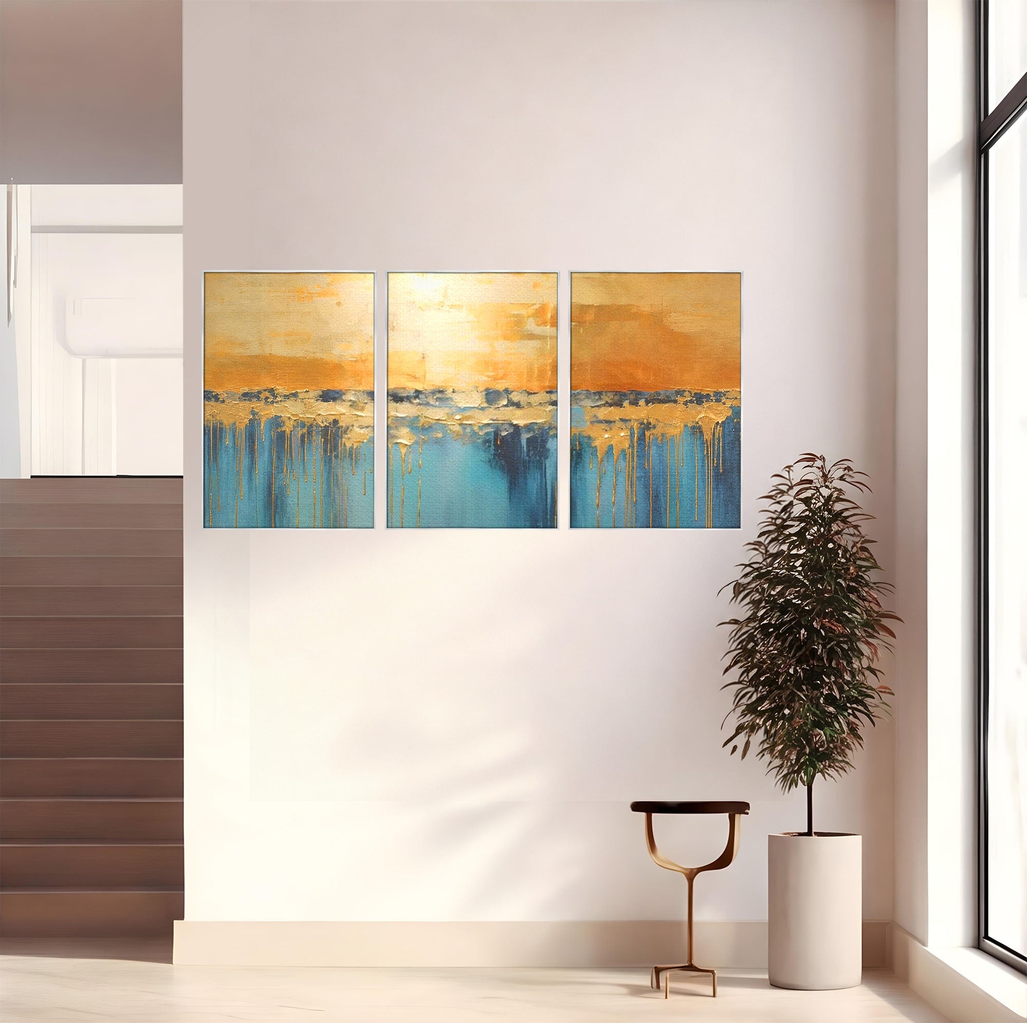Set 3 Tablouri Canvas Premium LuxCanva® A3-1643, Blue Contrast, Living, Decorativ, Abstract, Cromatic, Dormitor, Culori Vibrante