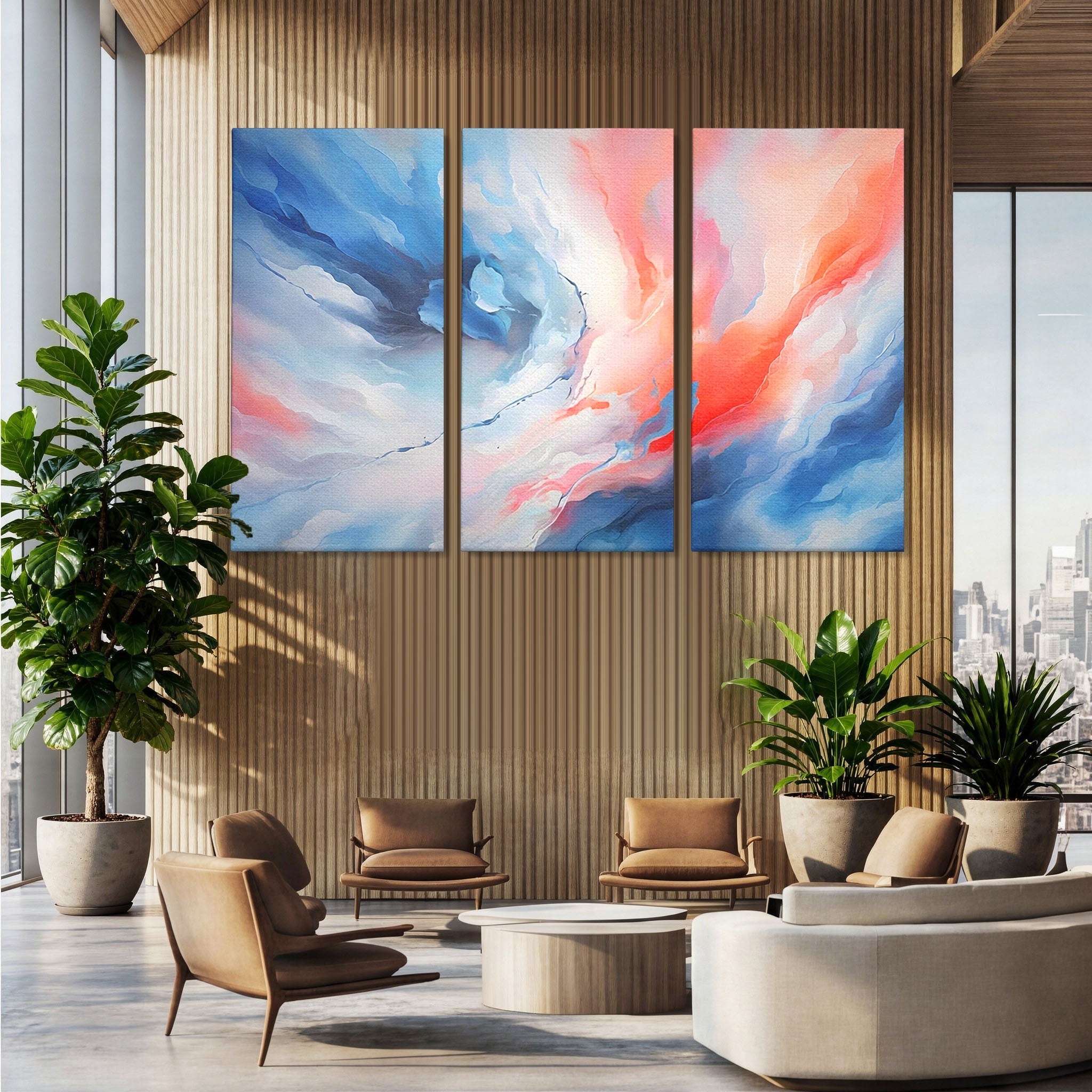 Set 3 Tablouri Canvas Premium LuxCanva® A3-1644, Pink Contrast, Dormitor, Decorativ, Landscape, Cromatic, Living, Culori Vibrante