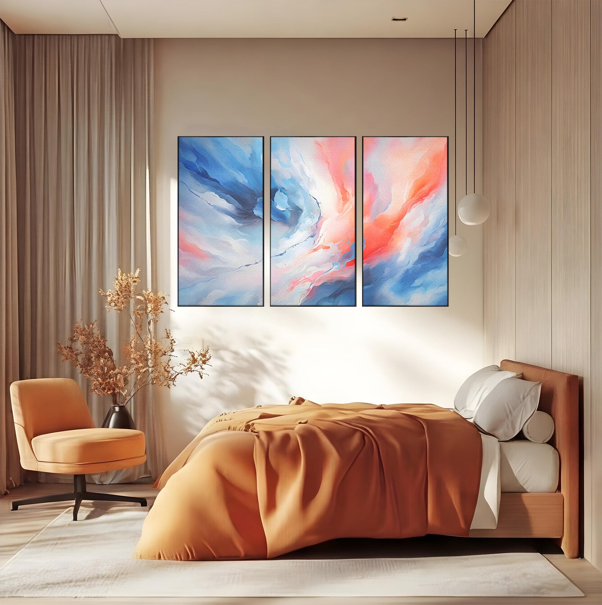 Set 3 Tablouri Canvas Premium LuxCanva® A3-1644, Pink Contrast, Dormitor, Decorativ, Landscape, Cromatic, Living, Culori Vibrante