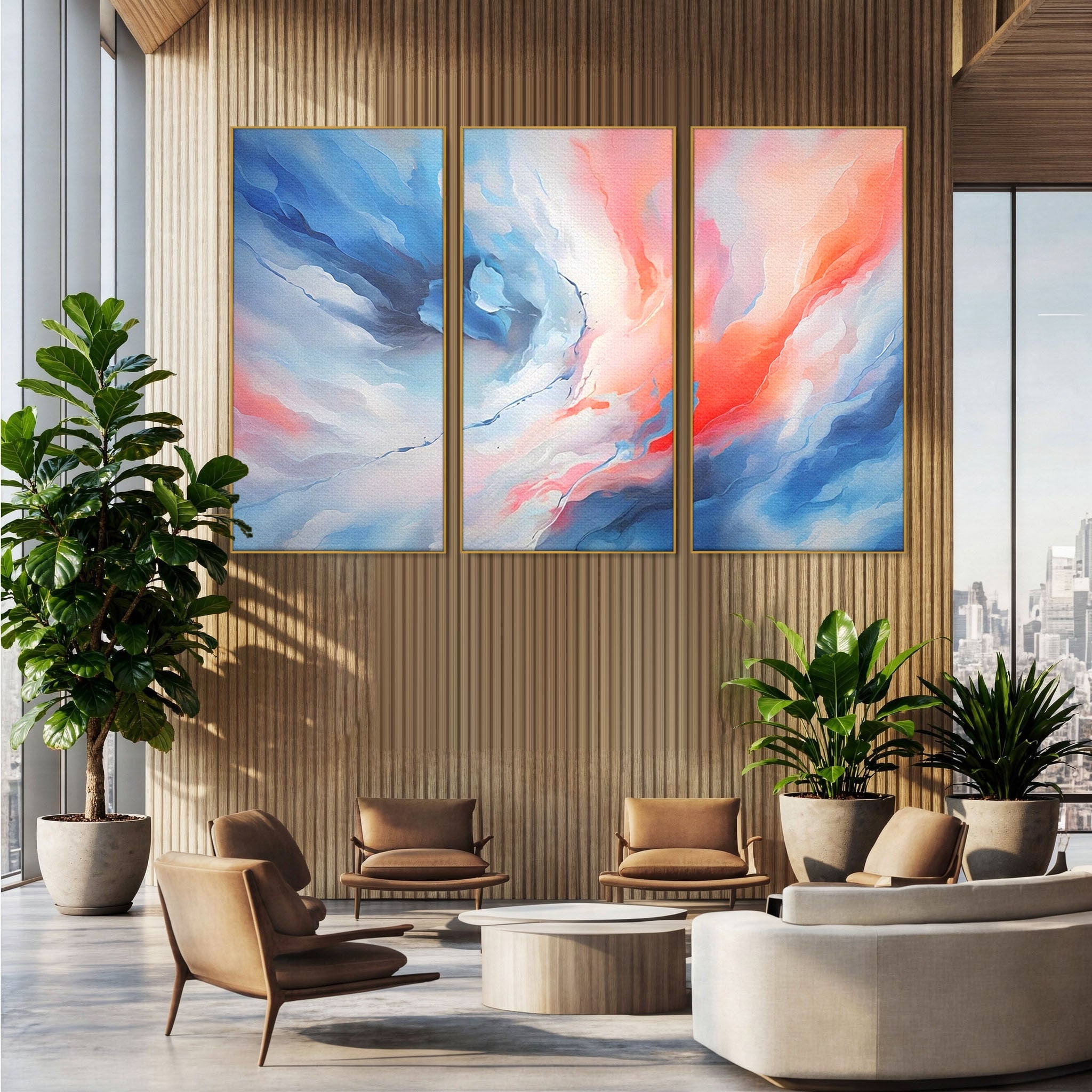 Set 3 Tablouri Canvas Premium LuxCanva® A3-1644, Pink Contrast, Dormitor, Decorativ, Landscape, Cromatic, Living, Culori Vibrante