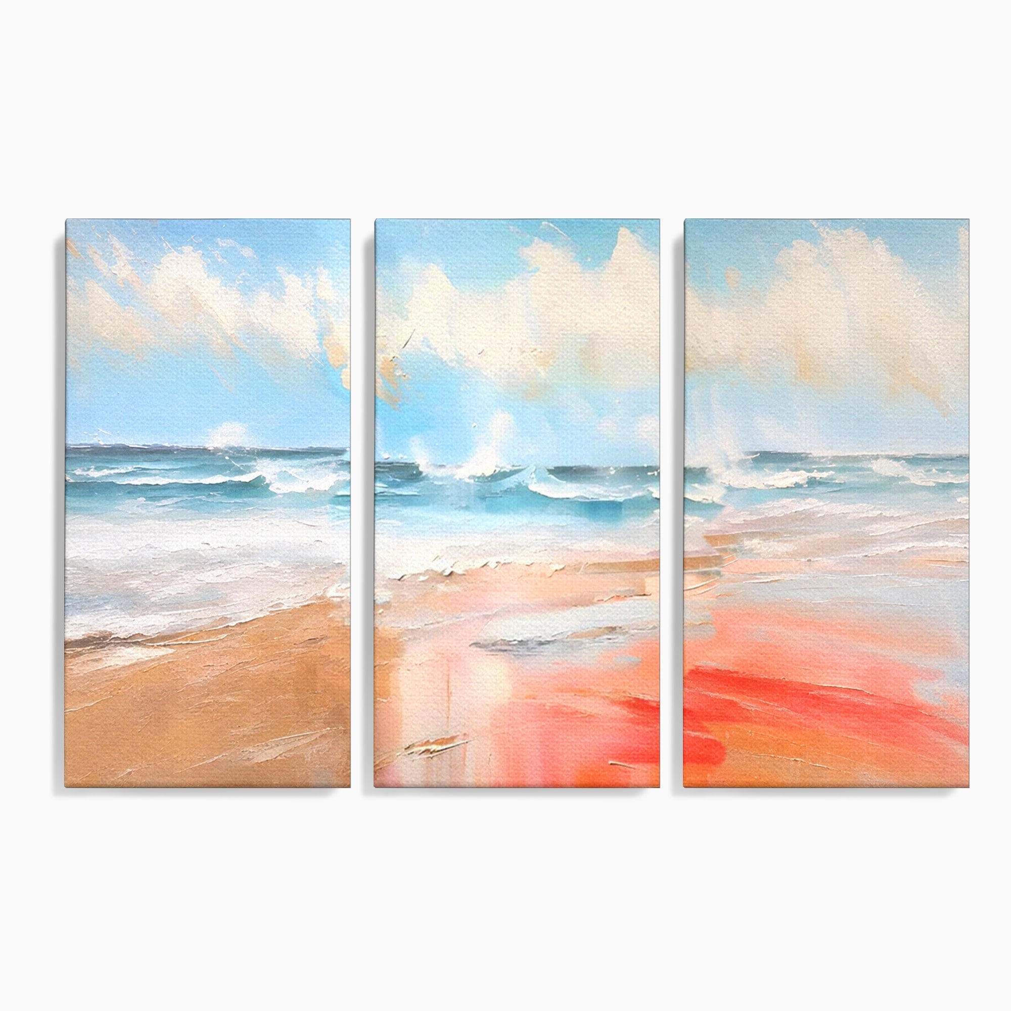 Set 3 Tablouri Canvas Premium LuxCanva® A3-1646, Sea Abstract, Dormitor, Decorativ, Plaja, Valuri, Living, Culori Vibrante