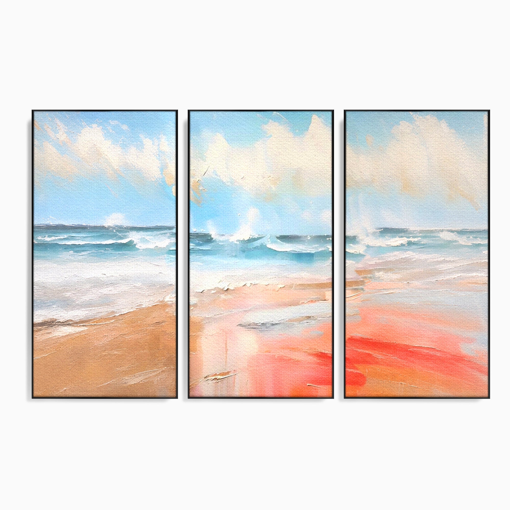 Set 3 Tablouri Canvas Premium LuxCanva® A3-1646, Sea Abstract, Dormitor, Decorativ, Plaja, Valuri, Living, Culori Vibrante