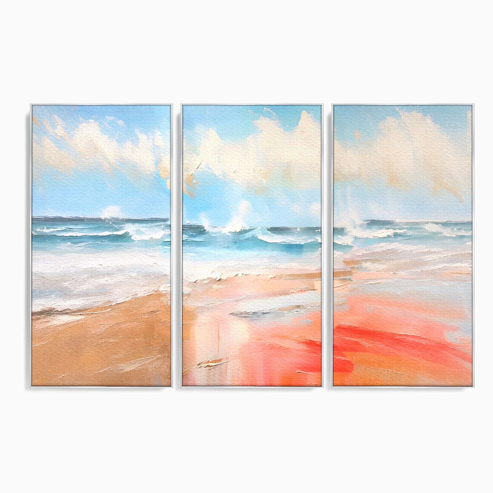 Set 3 Tablouri Canvas Premium LuxCanva® A3-1646, Sea Abstract, Dormitor, Decorativ, Plaja, Valuri, Living, Culori Vibrante