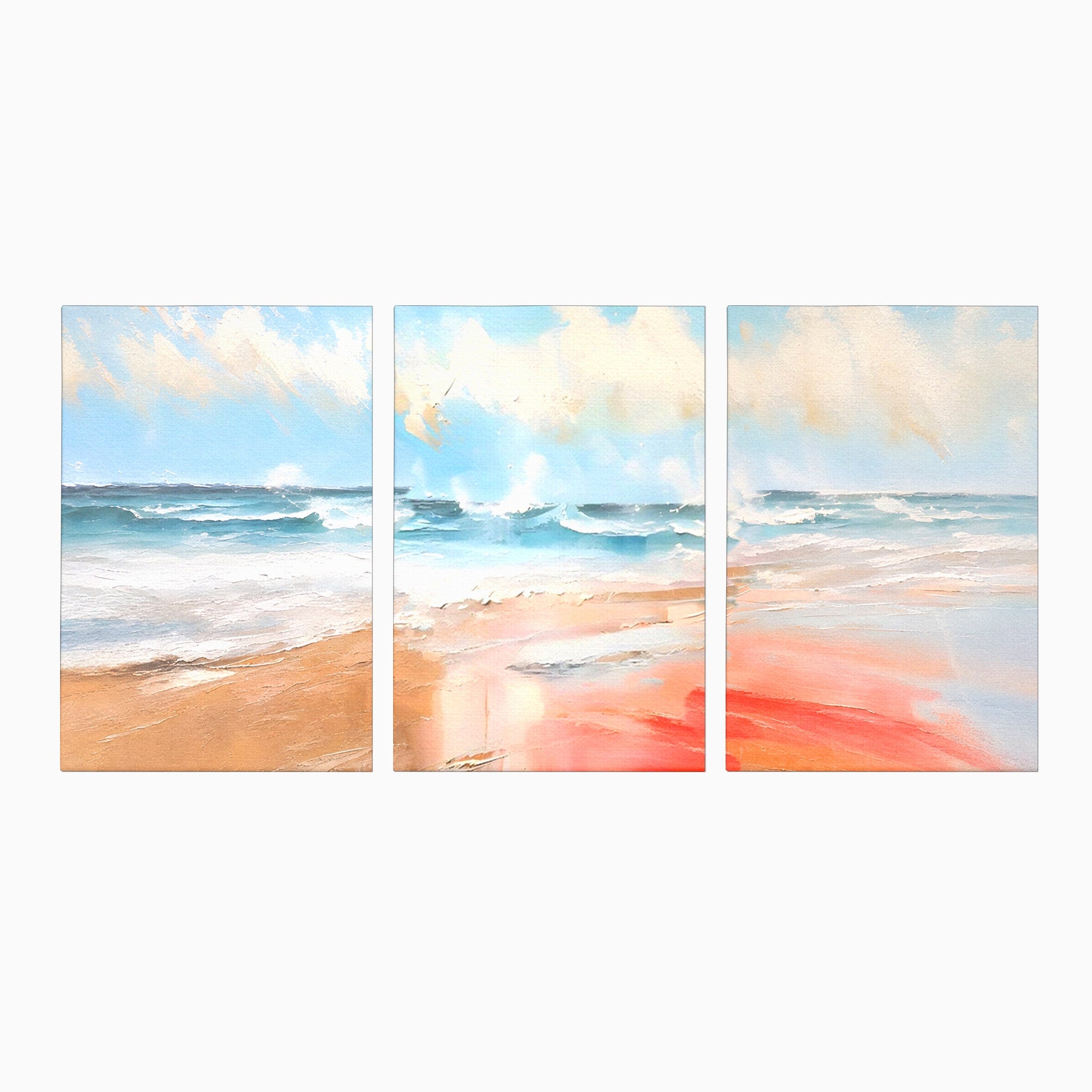 Set 3 Tablouri Canvas Premium LuxCanva® A3-1646, Sea Abstract, Dormitor, Decorativ, Plaja, Valuri, Living, Culori Vibrante