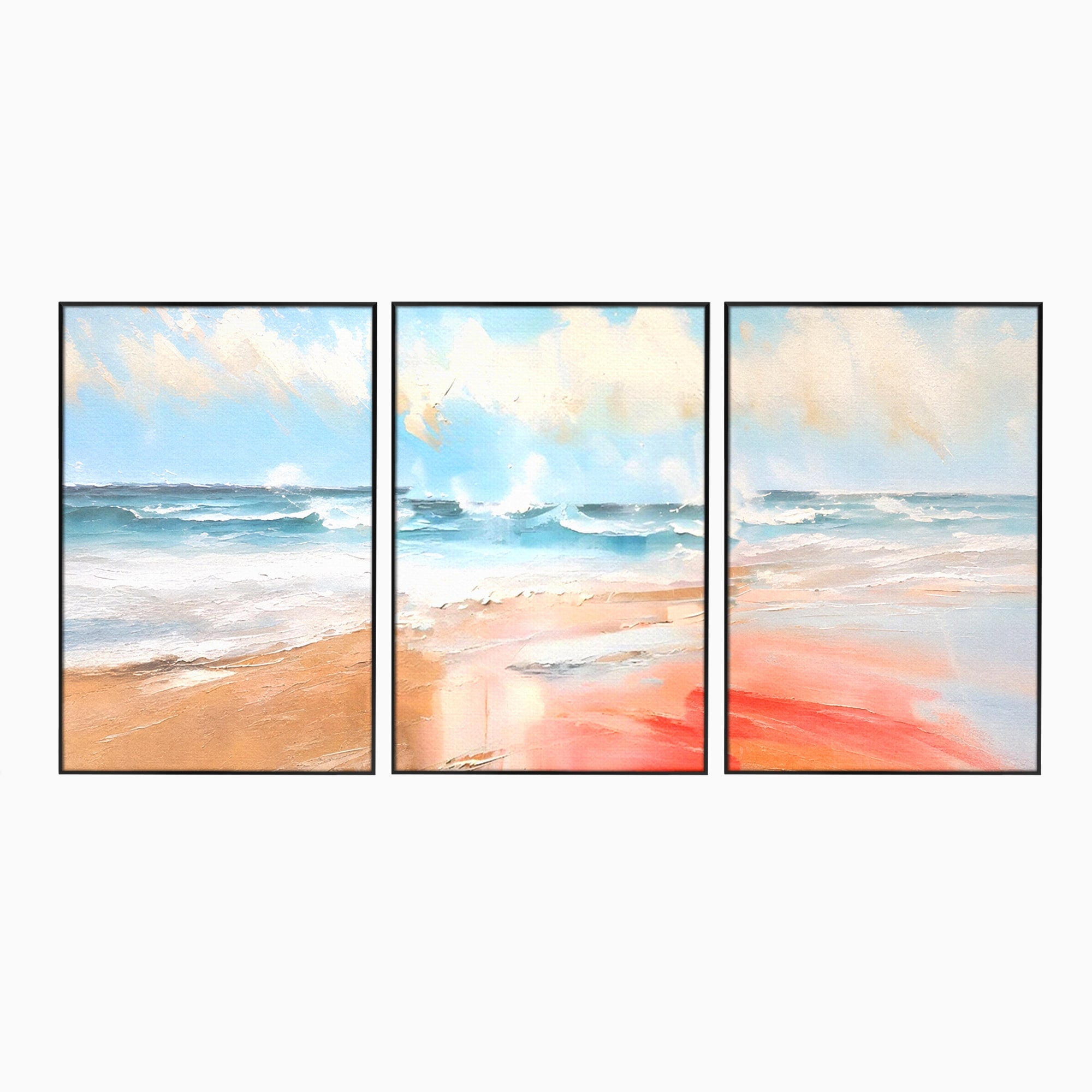 Set 3 Tablouri Canvas Premium LuxCanva® A3-1646, Sea Abstract, Dormitor, Decorativ, Plaja, Valuri, Living, Culori Vibrante