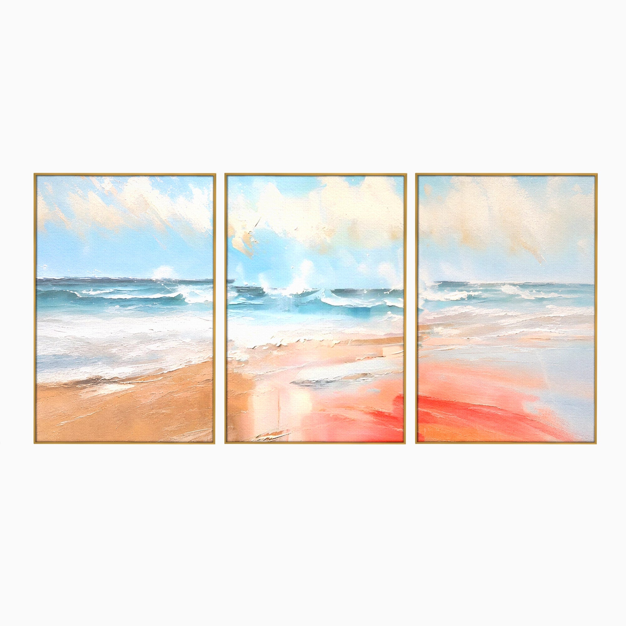 Set 3 Tablouri Canvas Premium LuxCanva® A3-1646, Sea Abstract, Dormitor, Decorativ, Plaja, Valuri, Living, Culori Vibrante