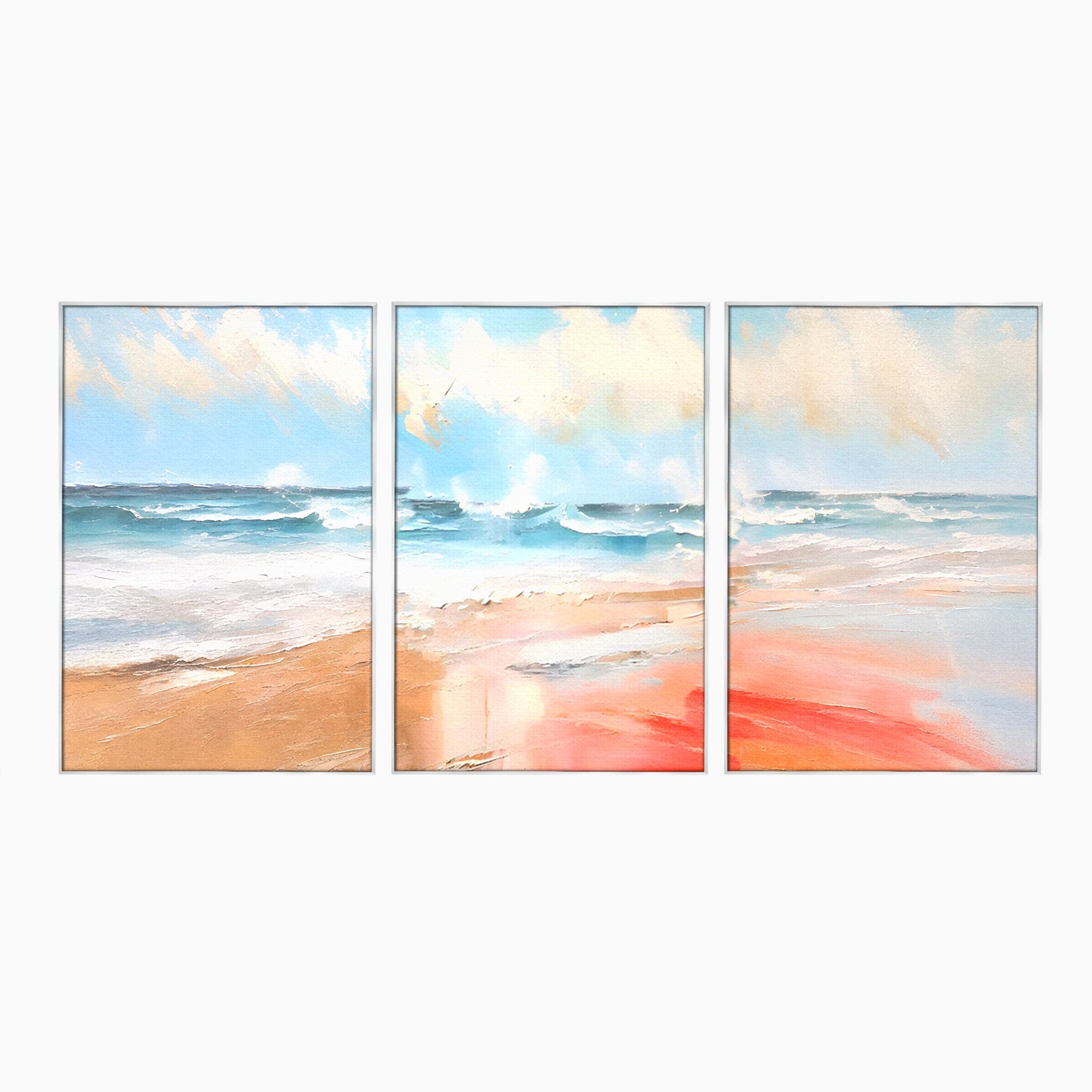 Set 3 Tablouri Canvas Premium LuxCanva® A3-1646, Sea Abstract, Dormitor, Decorativ, Plaja, Valuri, Living, Culori Vibrante
