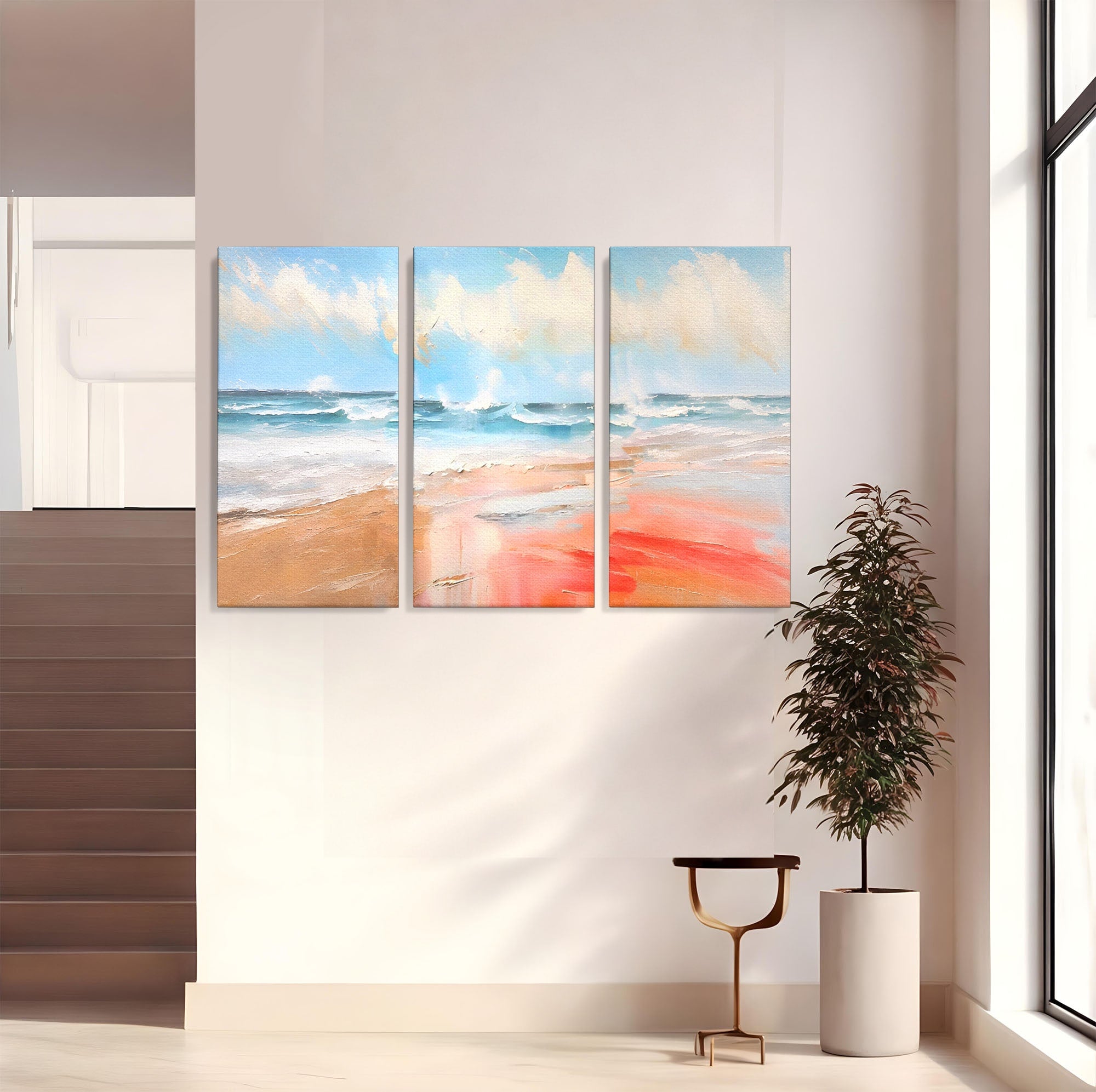 Set 3 Tablouri Canvas Premium LuxCanva® A3-1646, Sea Abstract, Dormitor, Decorativ, Plaja, Valuri, Living, Culori Vibrante