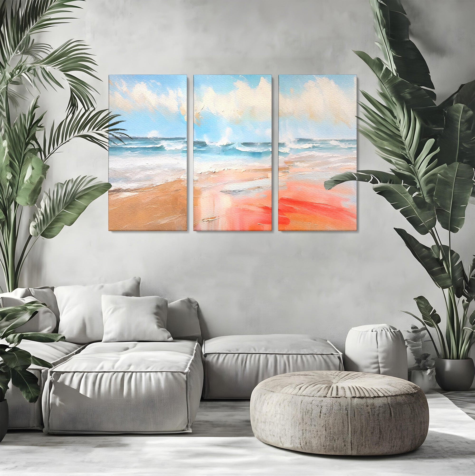 Set 3 Tablouri Canvas Premium LuxCanva® A3-1646, Sea Abstract, Dormitor, Decorativ, Plaja, Valuri, Living, Culori Vibrante
