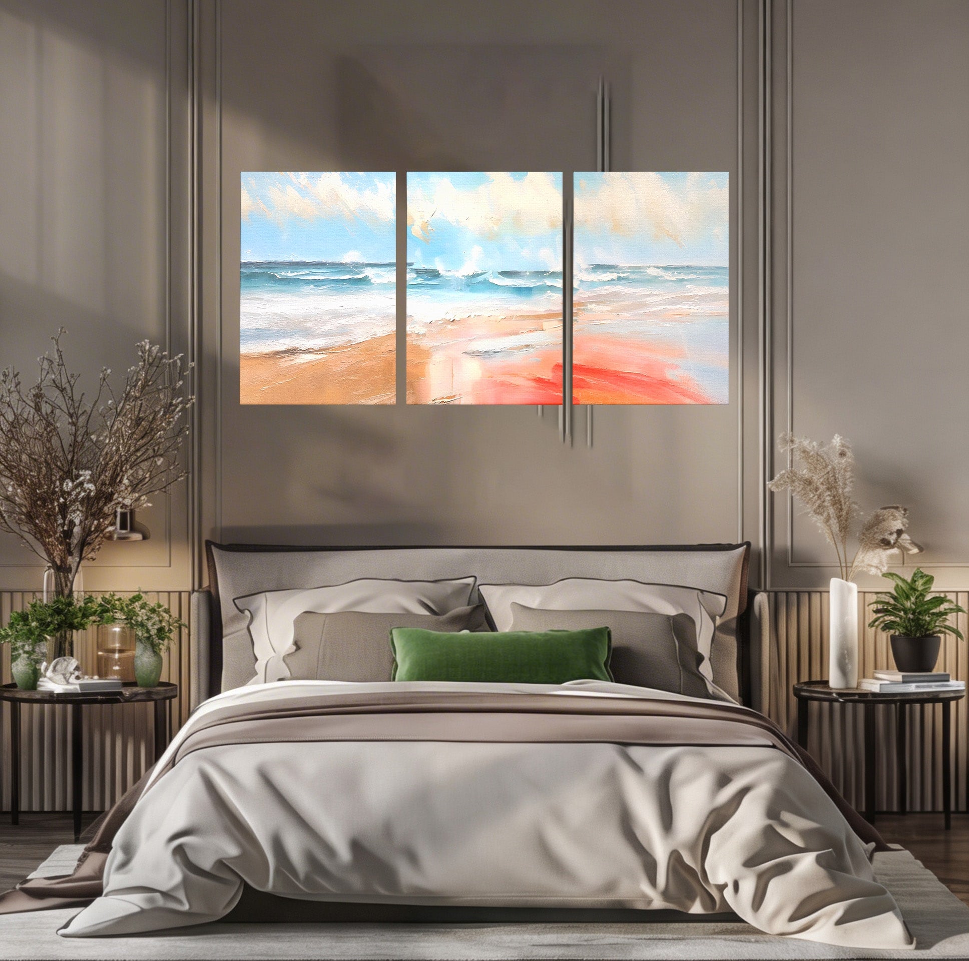 Set 3 Tablouri Canvas Premium LuxCanva® A3-1646, Sea Abstract, Dormitor, Decorativ, Plaja, Valuri, Living, Culori Vibrante