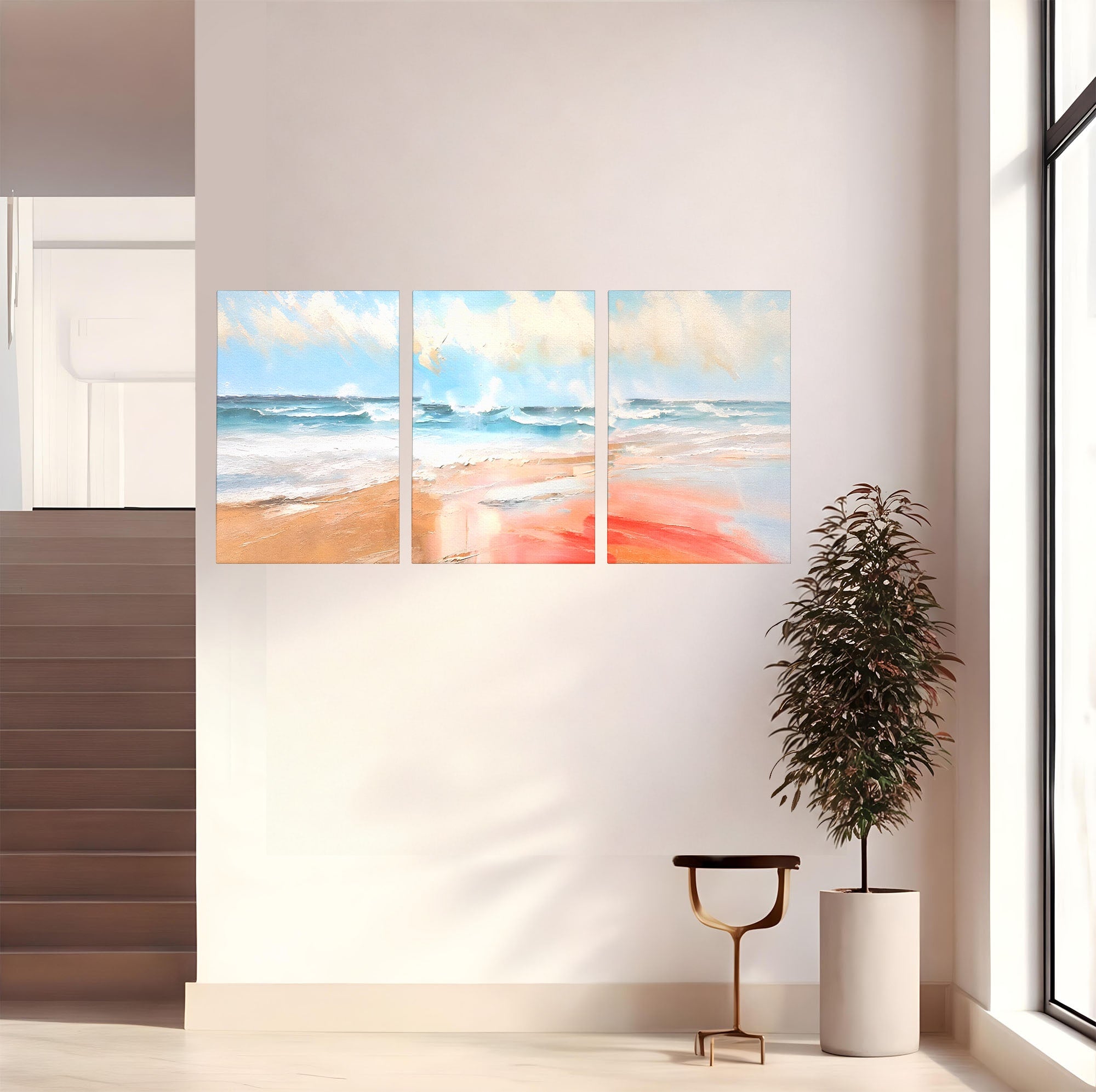 Set 3 Tablouri Canvas Premium LuxCanva® A3-1646, Sea Abstract, Dormitor, Decorativ, Plaja, Valuri, Living, Culori Vibrante