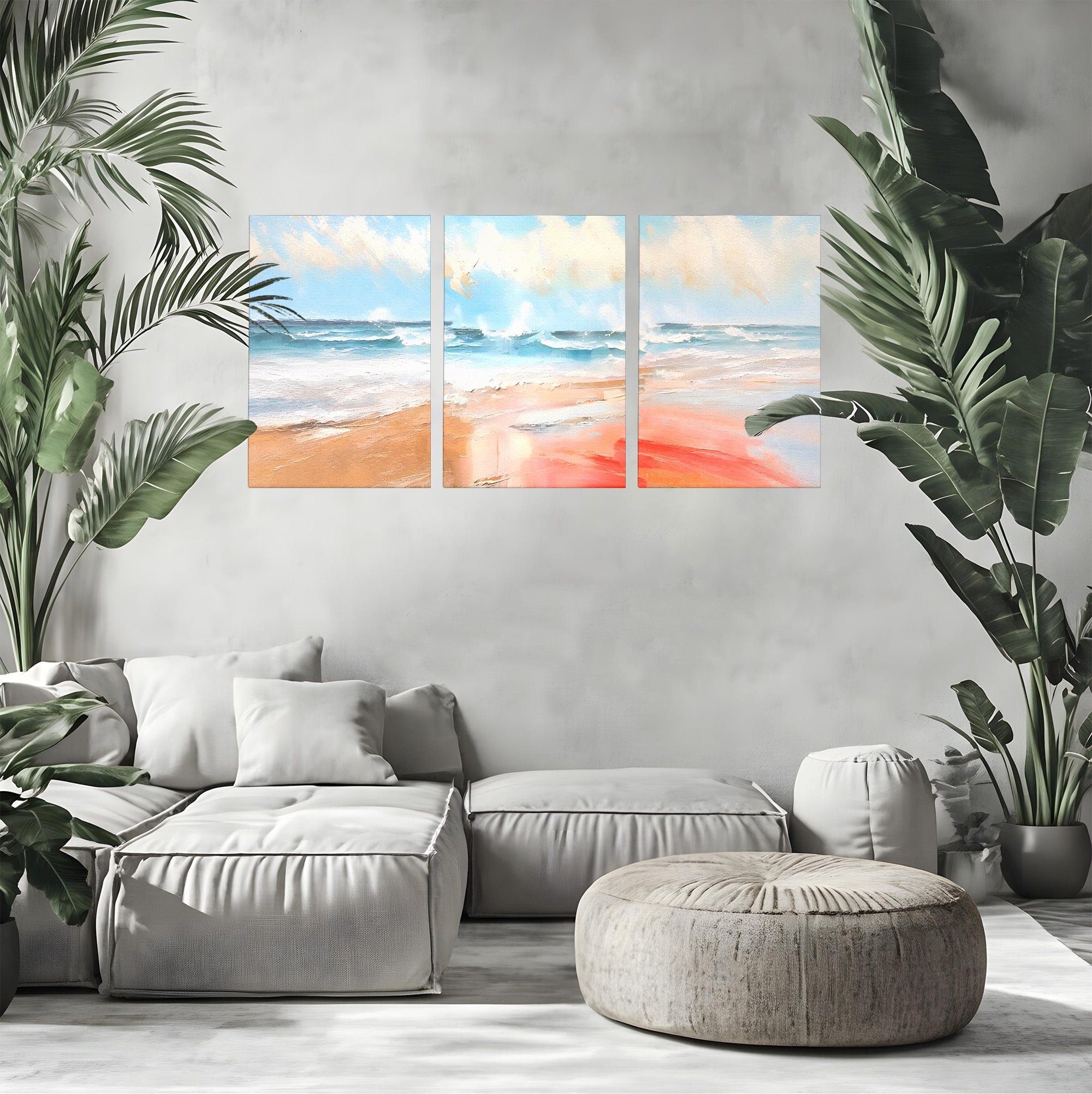 Set 3 Tablouri Canvas Premium LuxCanva® A3-1646, Sea Abstract, Dormitor, Decorativ, Plaja, Valuri, Living, Culori Vibrante