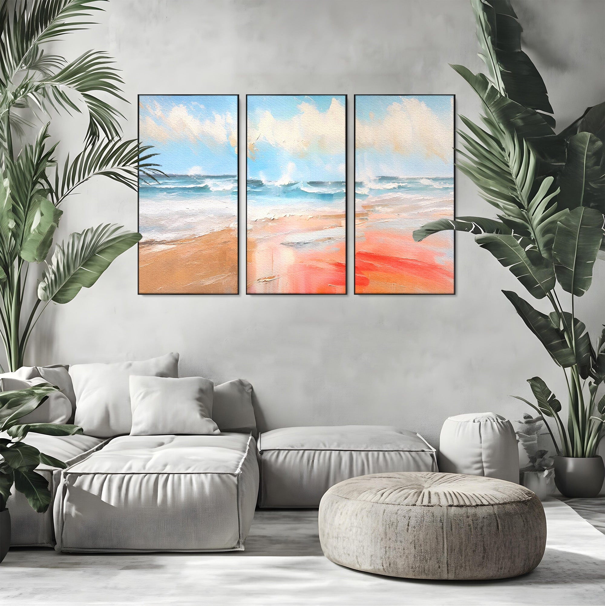 Set 3 Tablouri Canvas Premium LuxCanva® A3-1646, Sea Abstract, Dormitor, Decorativ, Plaja, Valuri, Living, Culori Vibrante