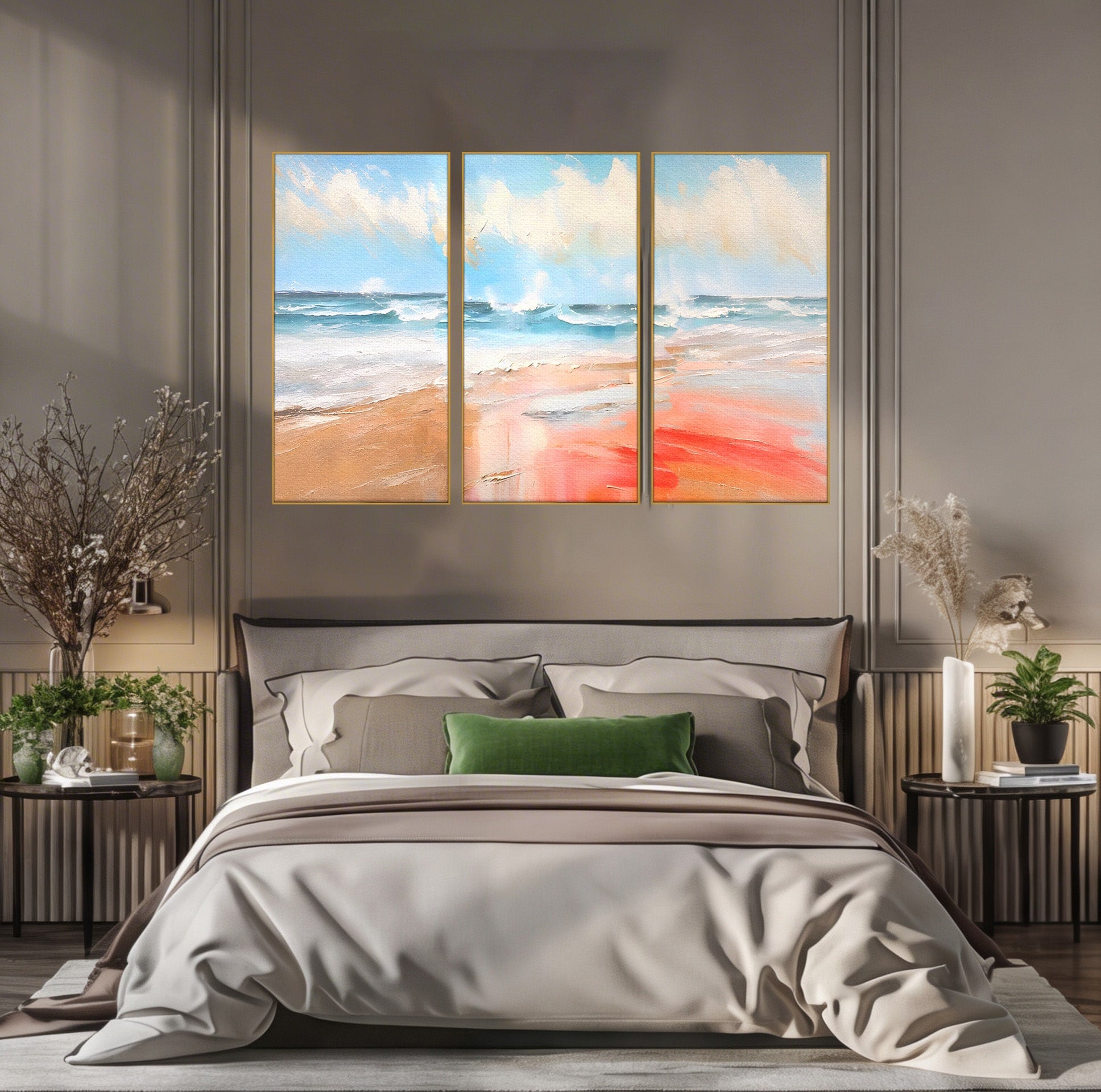 Set 3 Tablouri Canvas Premium LuxCanva® A3-1646, Sea Abstract, Dormitor, Decorativ, Plaja, Valuri, Living, Culori Vibrante