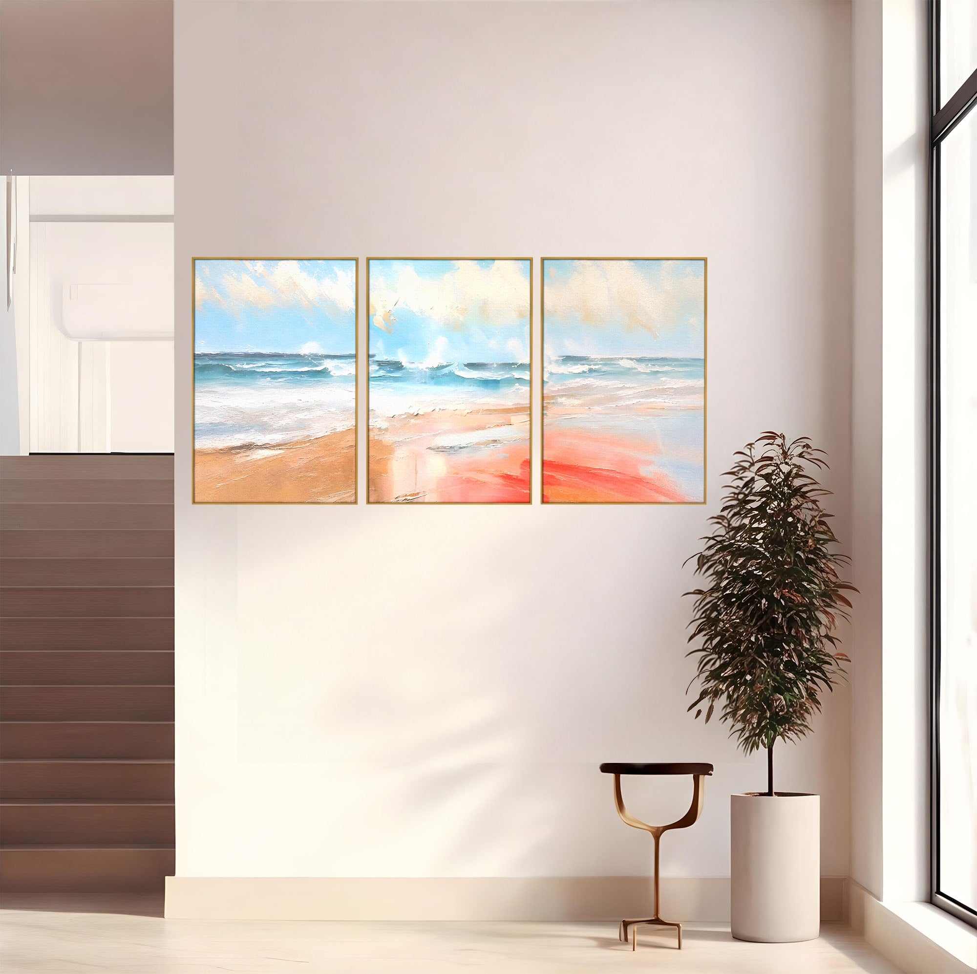 Set 3 Tablouri Canvas Premium LuxCanva® A3-1646, Sea Abstract, Dormitor, Decorativ, Plaja, Valuri, Living, Culori Vibrante