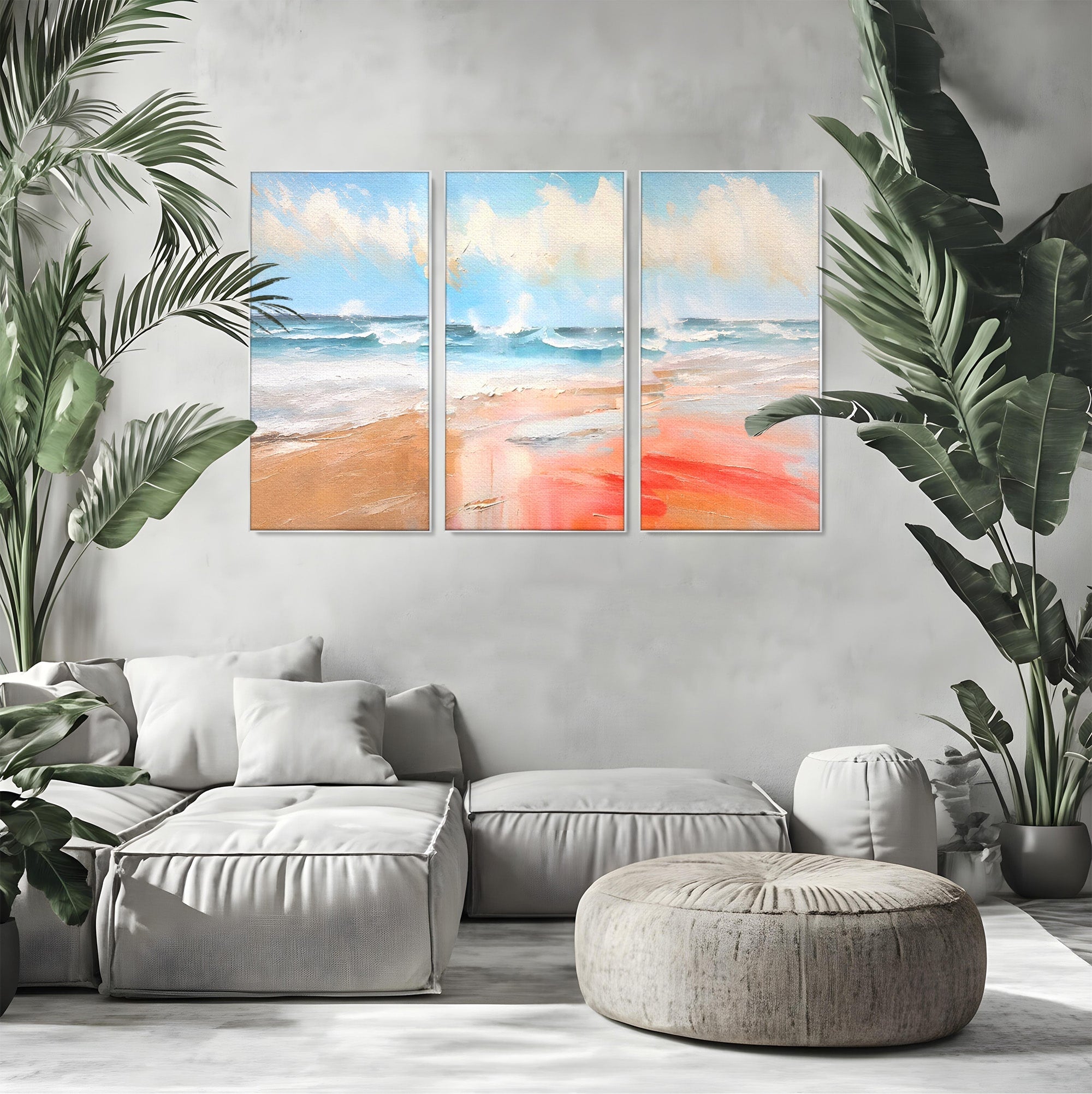 Set 3 Tablouri Canvas Premium LuxCanva® A3-1646, Sea Abstract, Dormitor, Decorativ, Plaja, Valuri, Living, Culori Vibrante
