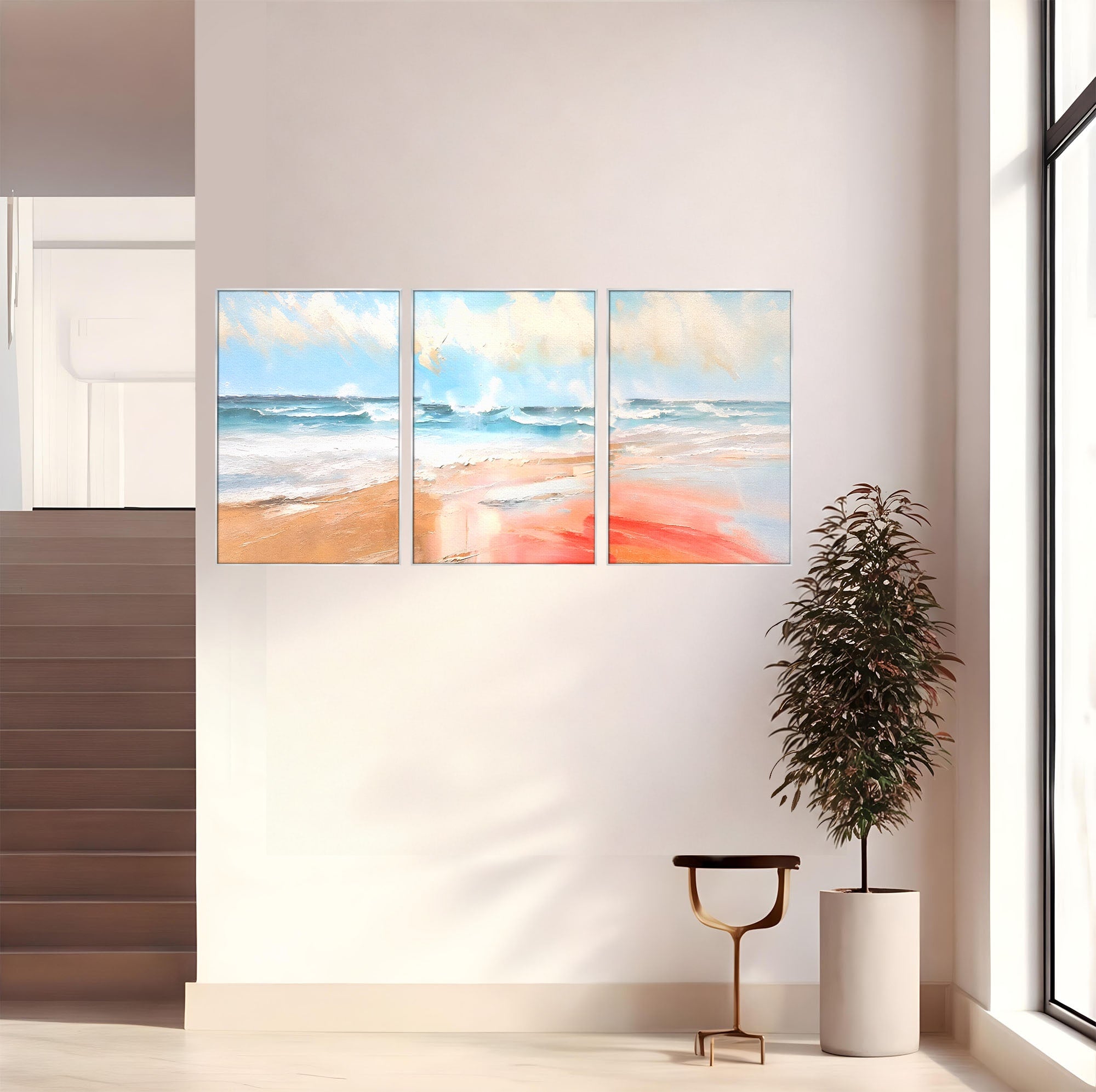 Set 3 Tablouri Canvas Premium LuxCanva® A3-1646, Sea Abstract, Dormitor, Decorativ, Plaja, Valuri, Living, Culori Vibrante