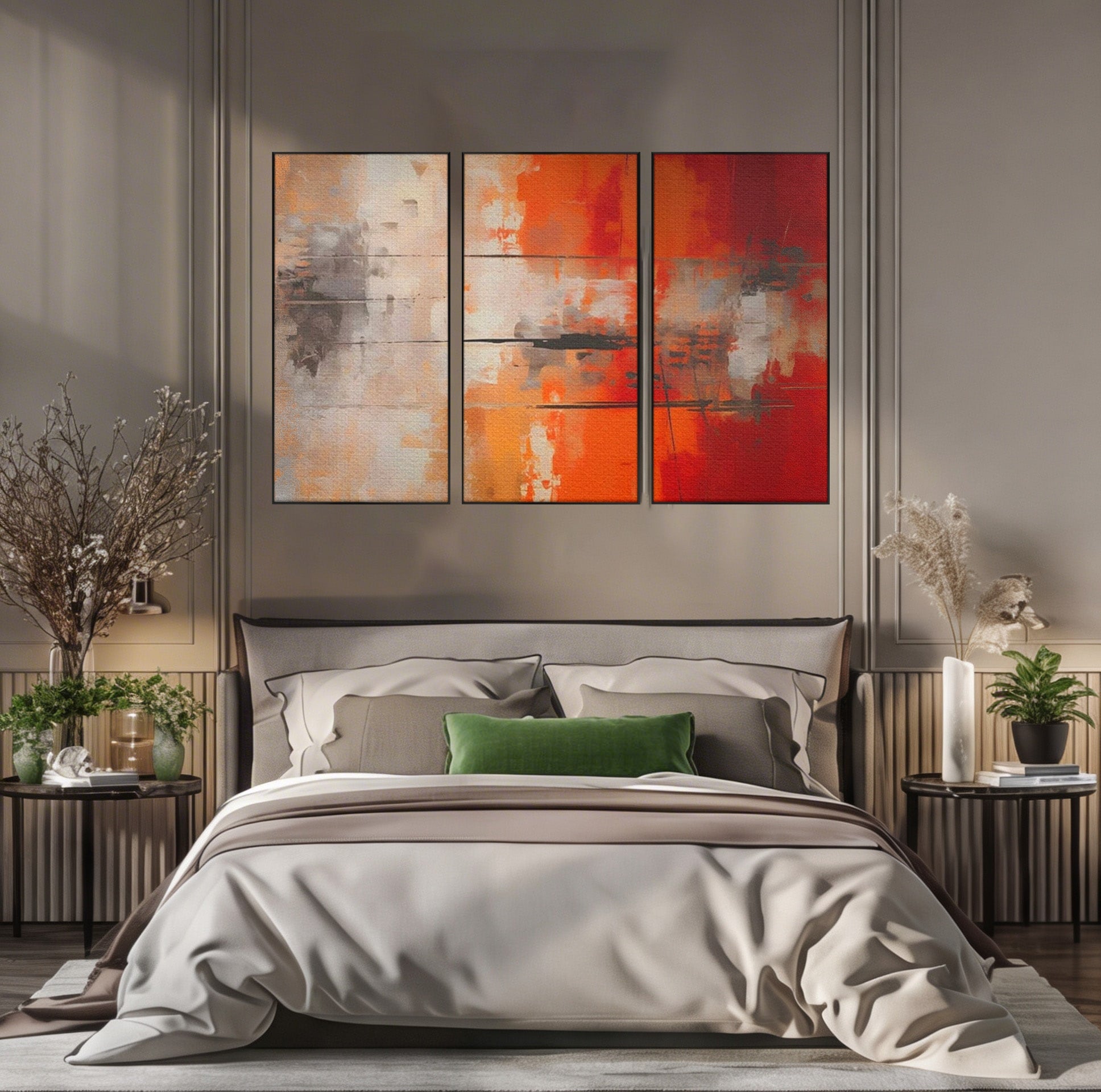 Set 3 Tablouri Canvas Premium LuxCanva® A3-1651, Linie Neagra, Room, Decorativ, Cromatic, Abstract, Living, Culori Vibrante