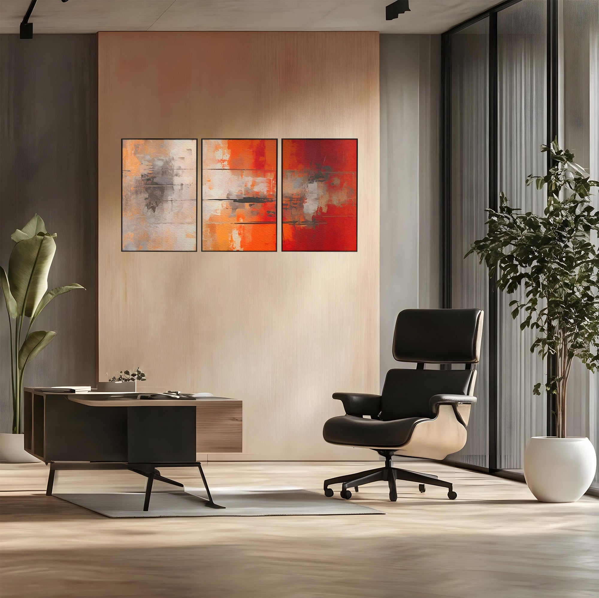 Set 3 Tablouri Canvas Premium LuxCanva® A3-1651, Linie Neagra, Room, Decorativ, Cromatic, Abstract, Living, Culori Vibrante