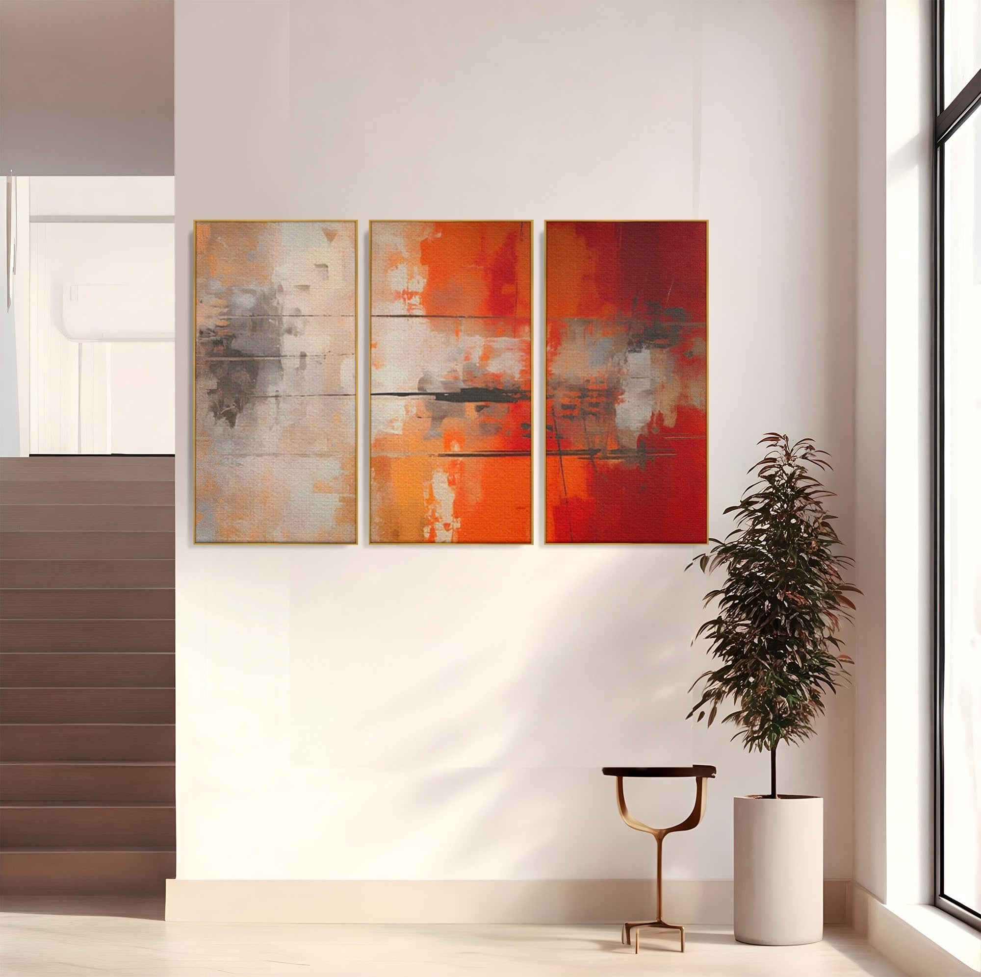 Set 3 Tablouri Canvas Premium LuxCanva® A3-1651, Linie Neagra, Room, Decorativ, Cromatic, Abstract, Living, Culori Vibrante