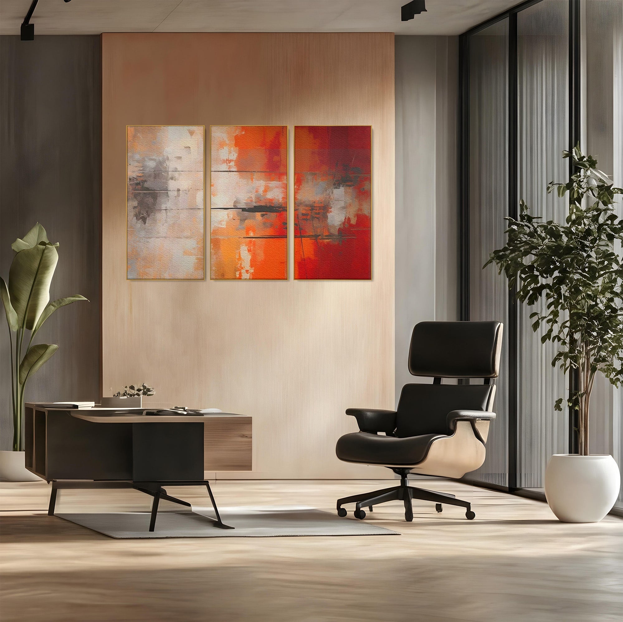 Set 3 Tablouri Canvas Premium LuxCanva® A3-1651, Linie Neagra, Room, Decorativ, Cromatic, Abstract, Living, Culori Vibrante