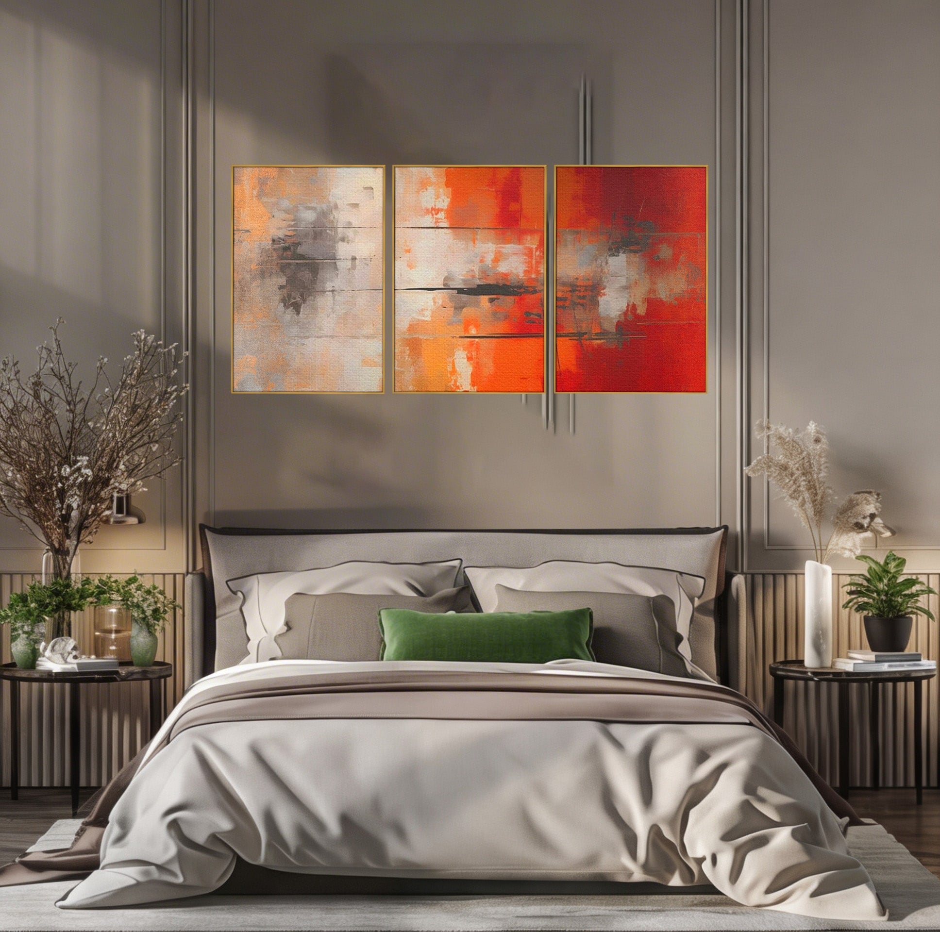 Set 3 Tablouri Canvas Premium LuxCanva® A3-1651, Linie Neagra, Room, Decorativ, Cromatic, Abstract, Living, Culori Vibrante