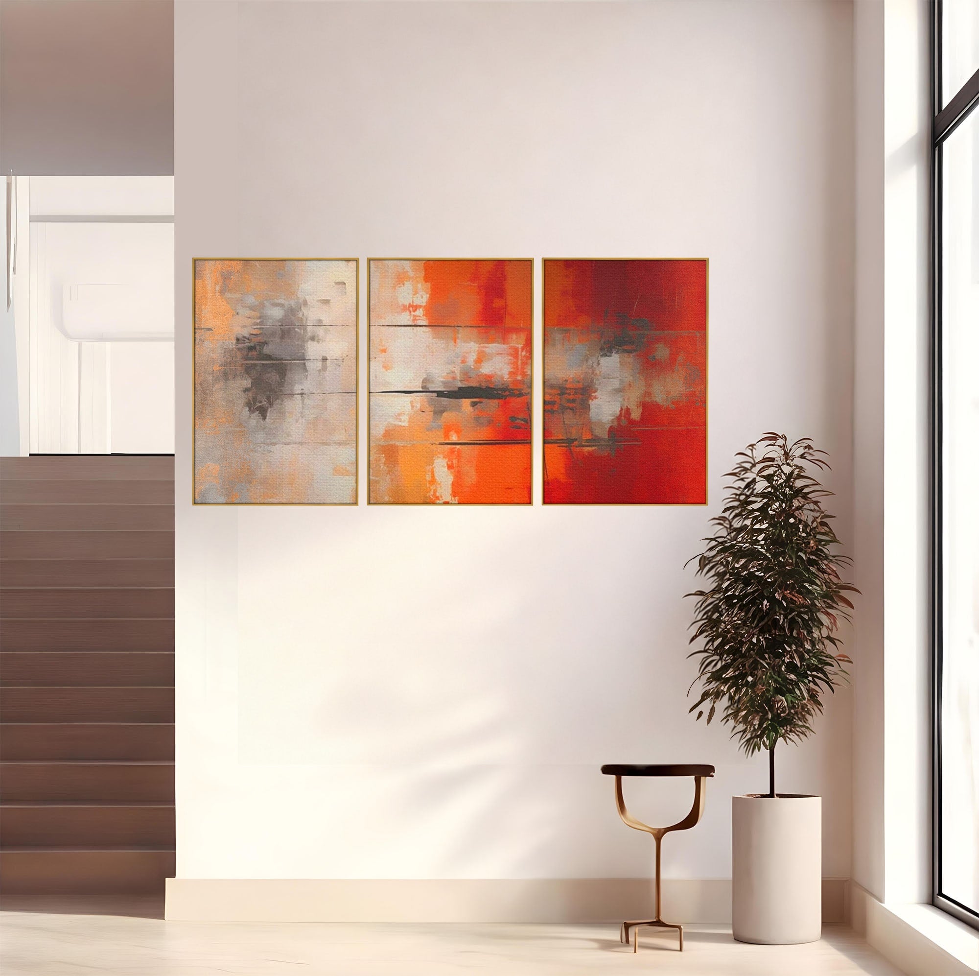 Set 3 Tablouri Canvas Premium LuxCanva® A3-1651, Linie Neagra, Room, Decorativ, Cromatic, Abstract, Living, Culori Vibrante