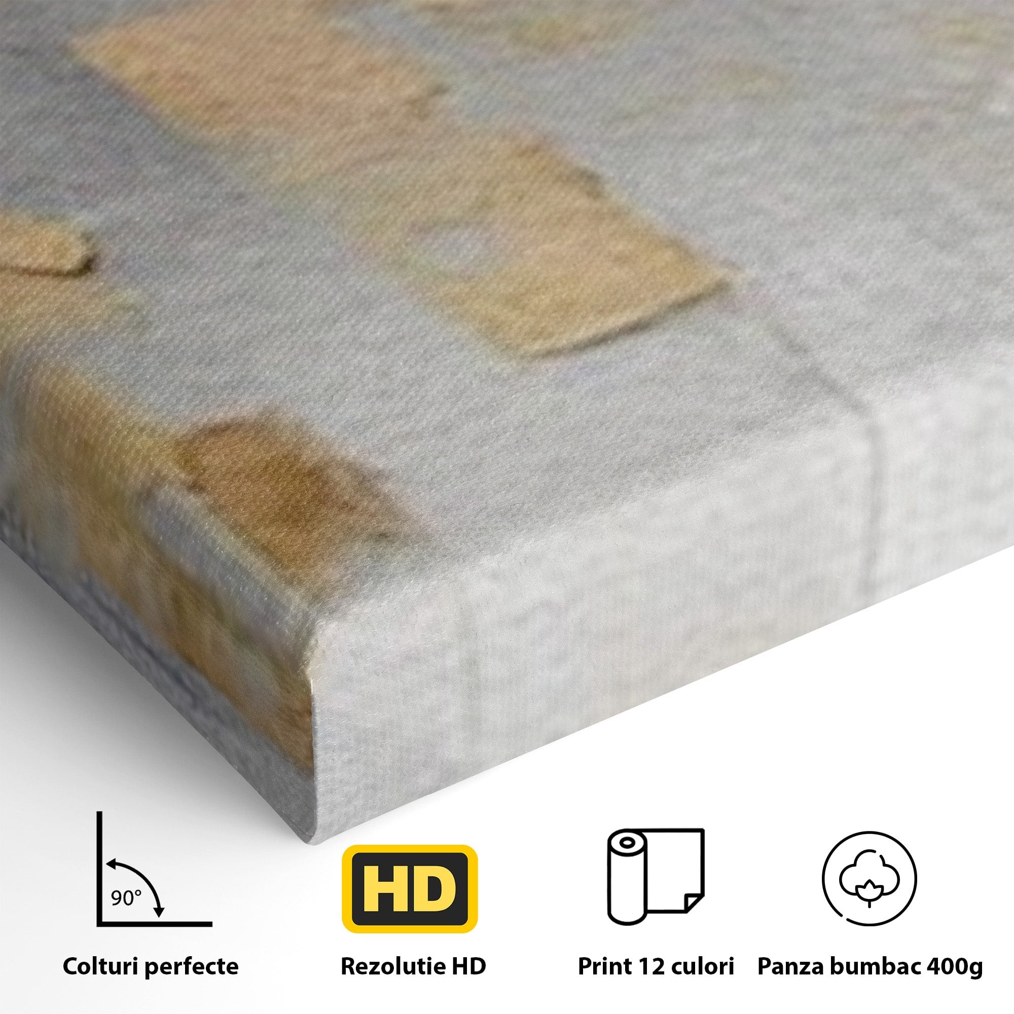Set 3 Tablouri Canvas Premium LuxCanva® A3-1652, Gold And Grey, Room, Decorativ, Cromatic, Abstract, Living, Culori Vibrante
