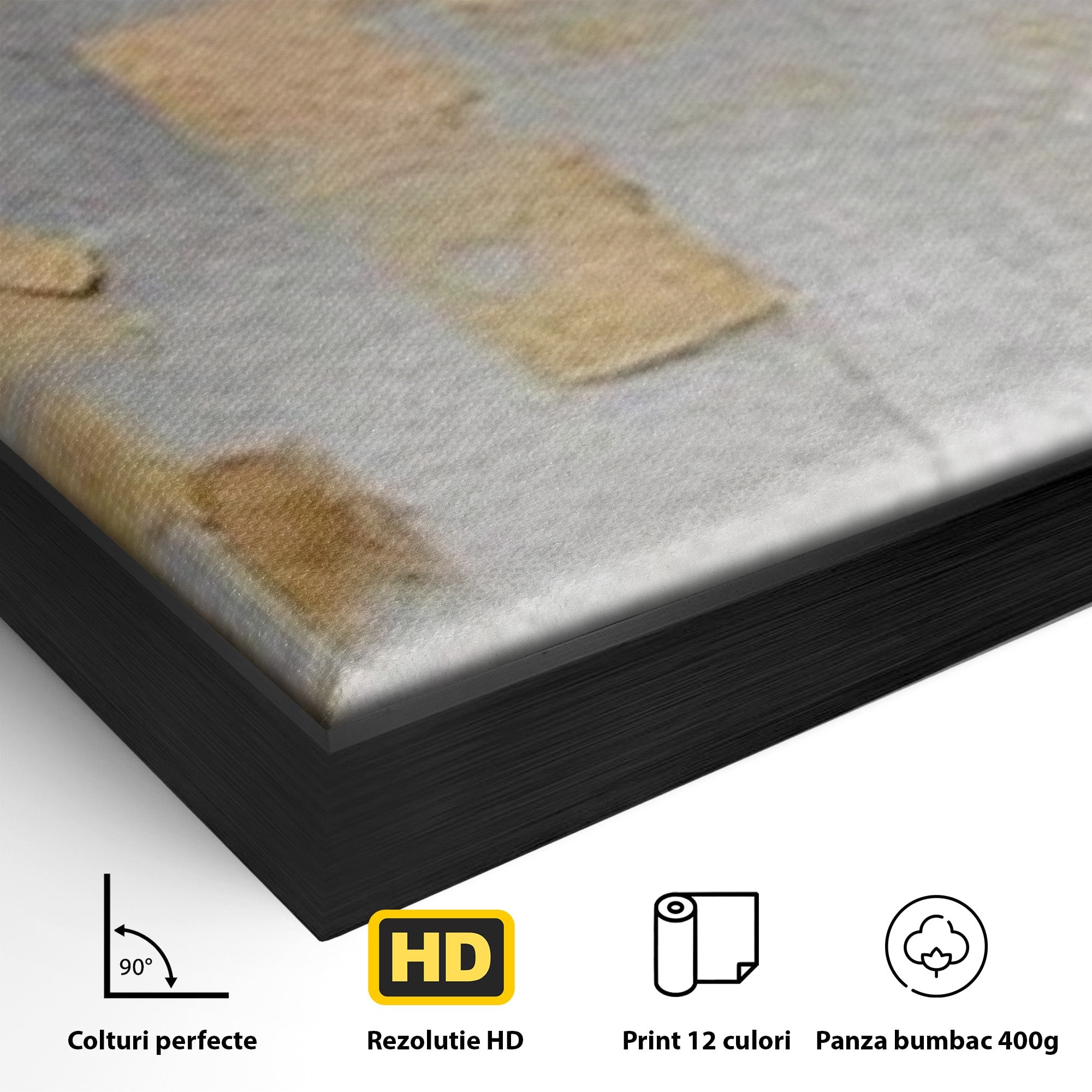 Set 3 Tablouri Canvas Premium LuxCanva® A3-1652, Gold And Grey, Room, Decorativ, Cromatic, Abstract, Living, Culori Vibrante