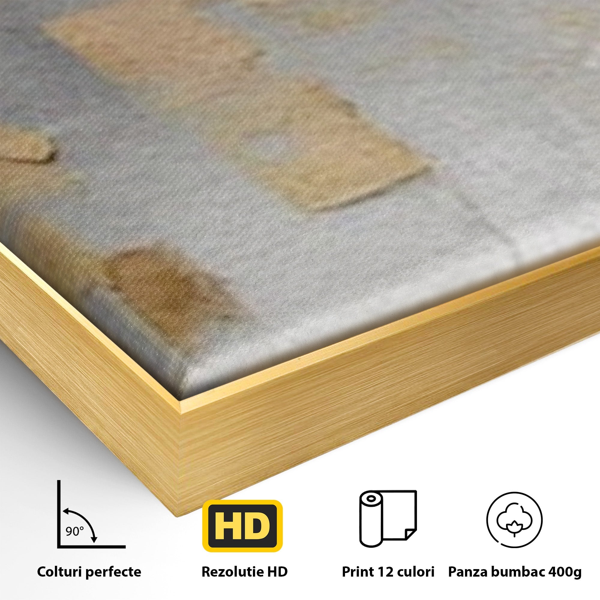 Set 3 Tablouri Canvas Premium LuxCanva® A3-1652, Gold And Grey, Room, Decorativ, Cromatic, Abstract, Living, Culori Vibrante