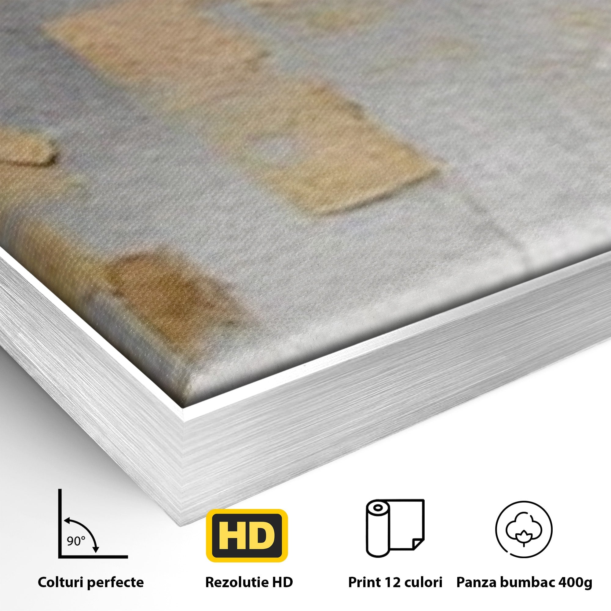 Set 3 Tablouri Canvas Premium LuxCanva® A3-1652, Gold And Grey, Room, Decorativ, Cromatic, Abstract, Living, Culori Vibrante