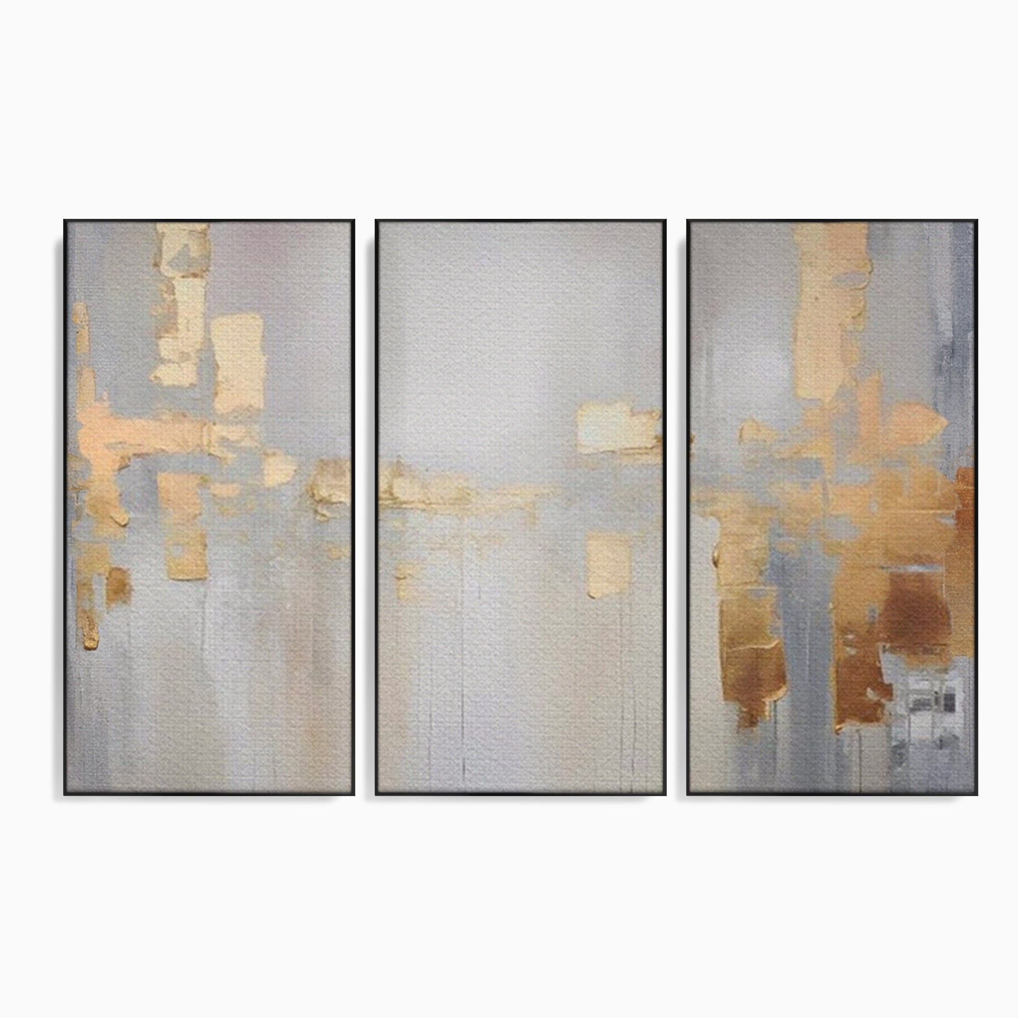 Set 3 Tablouri Canvas Premium LuxCanva® A3-1652, Gold And Grey, Room, Decorativ, Cromatic, Abstract, Living, Culori Vibrante