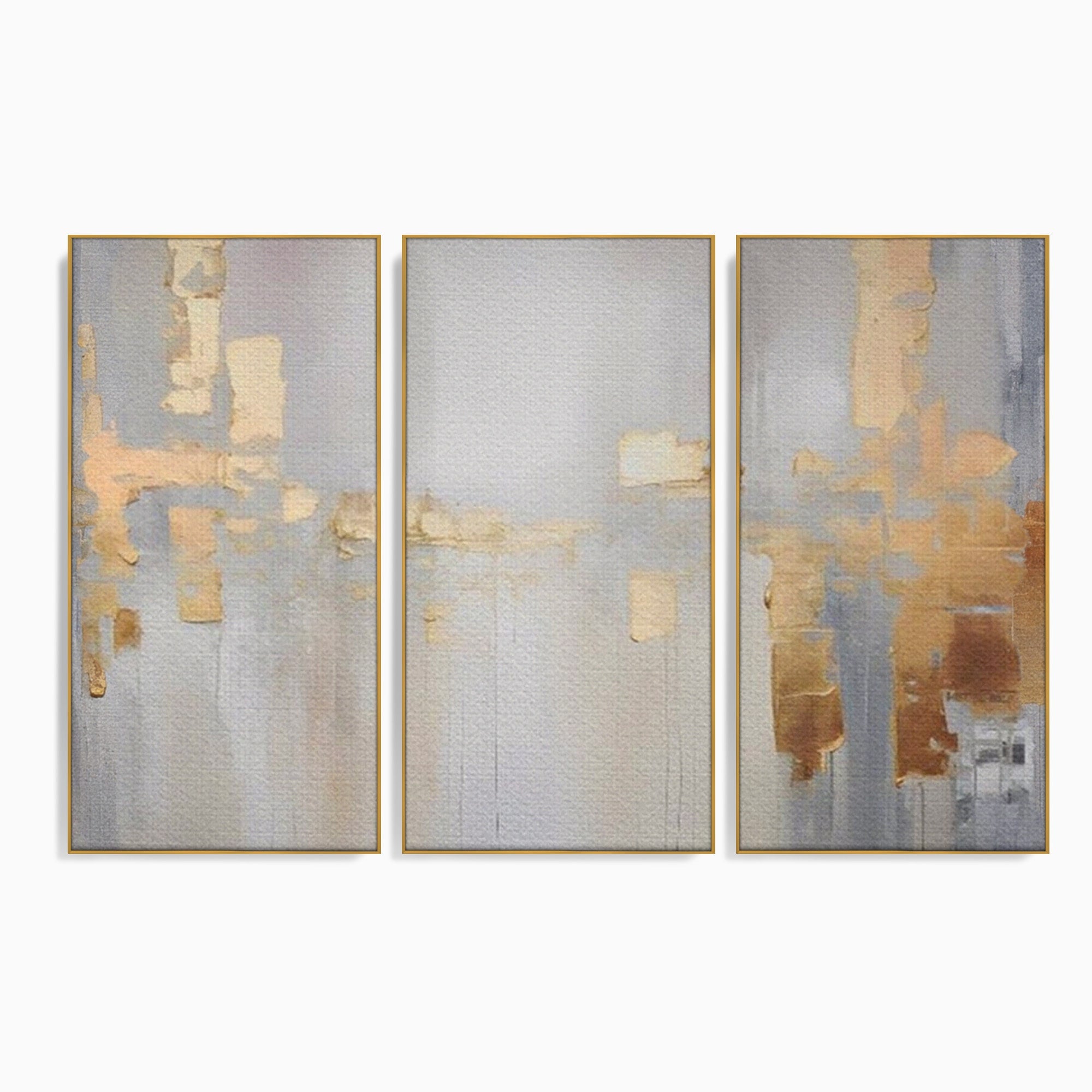 Set 3 Tablouri Canvas Premium LuxCanva® A3-1652, Gold And Grey, Room, Decorativ, Cromatic, Abstract, Living, Culori Vibrante