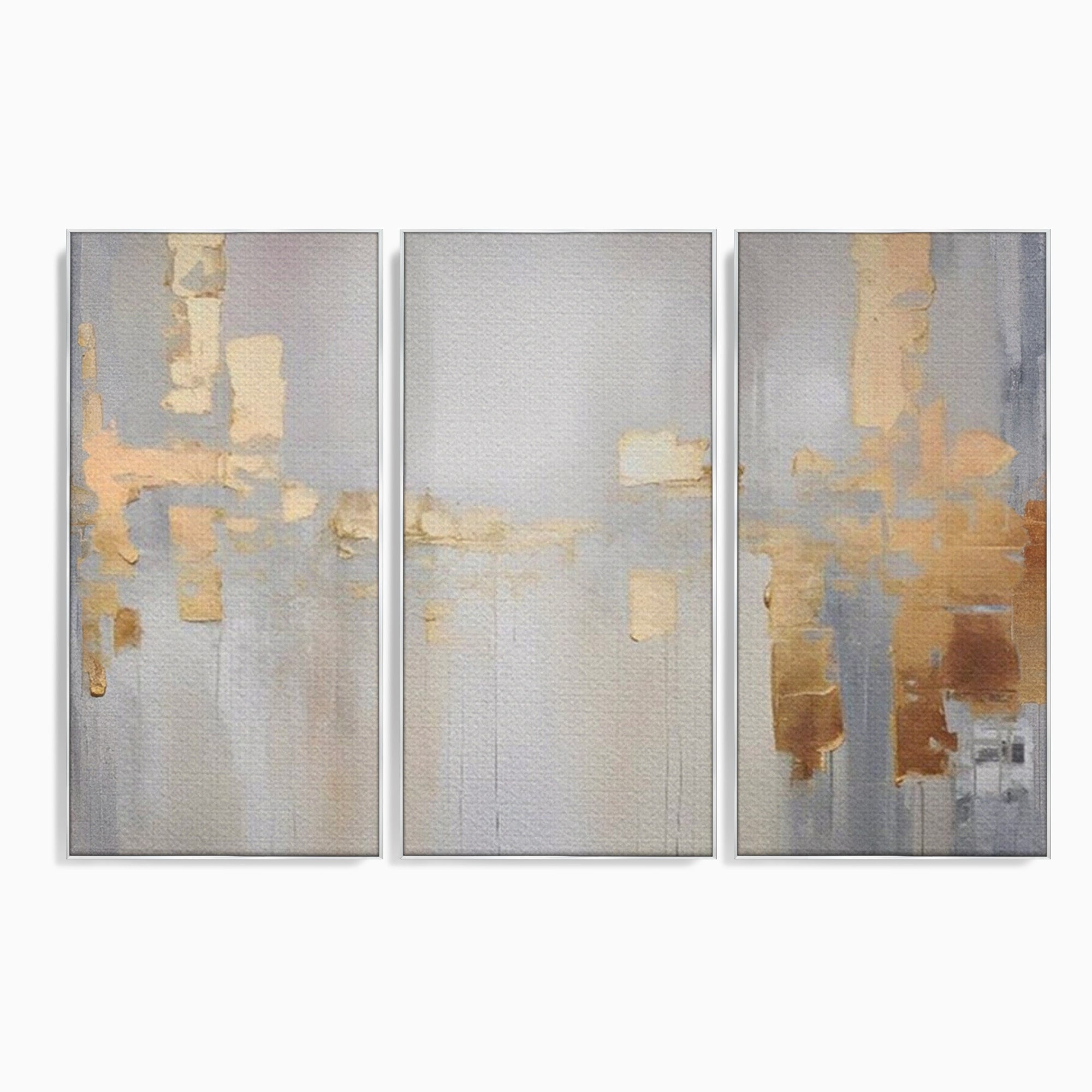 Set 3 Tablouri Canvas Premium LuxCanva® A3-1652, Gold And Grey, Room, Decorativ, Cromatic, Abstract, Living, Culori Vibrante