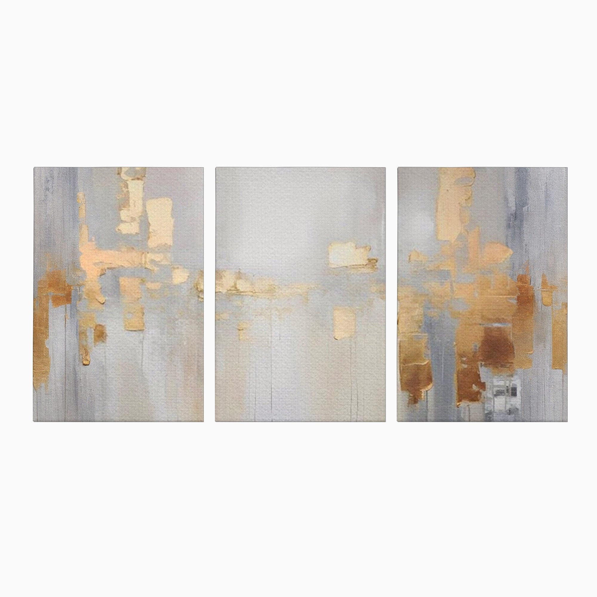 Set 3 Tablouri Canvas Premium LuxCanva® A3-1652, Gold And Grey, Room, Decorativ, Cromatic, Abstract, Living, Culori Vibrante