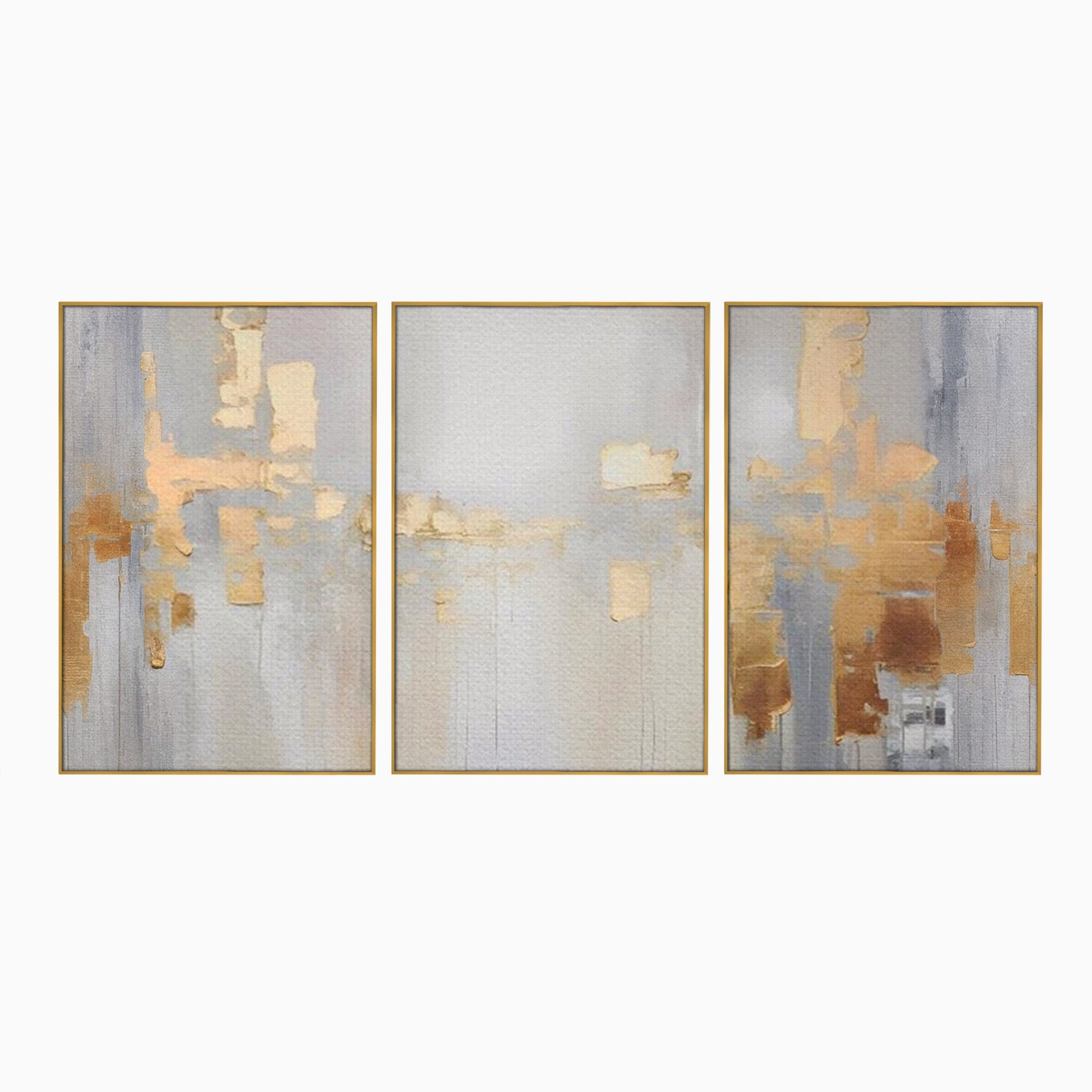 Set 3 Tablouri Canvas Premium LuxCanva® A3-1652, Gold And Grey, Room, Decorativ, Cromatic, Abstract, Living, Culori Vibrante