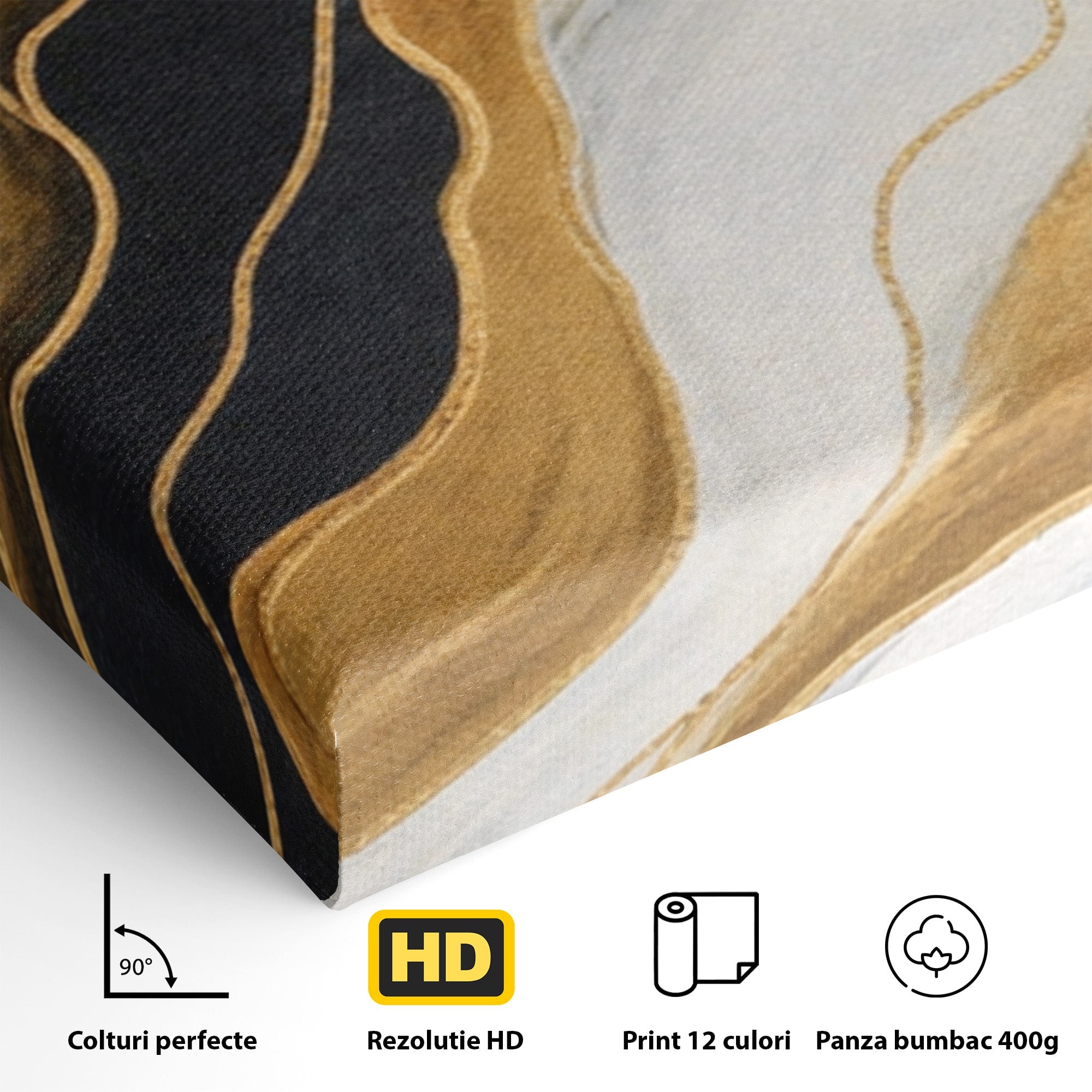 Set 3 Tablouri Canvas Premium LuxCanva® A3-1653, Valuri Aurii, Room, Decorativ, Cromatic, Abstract, Living, Culori Vibrante