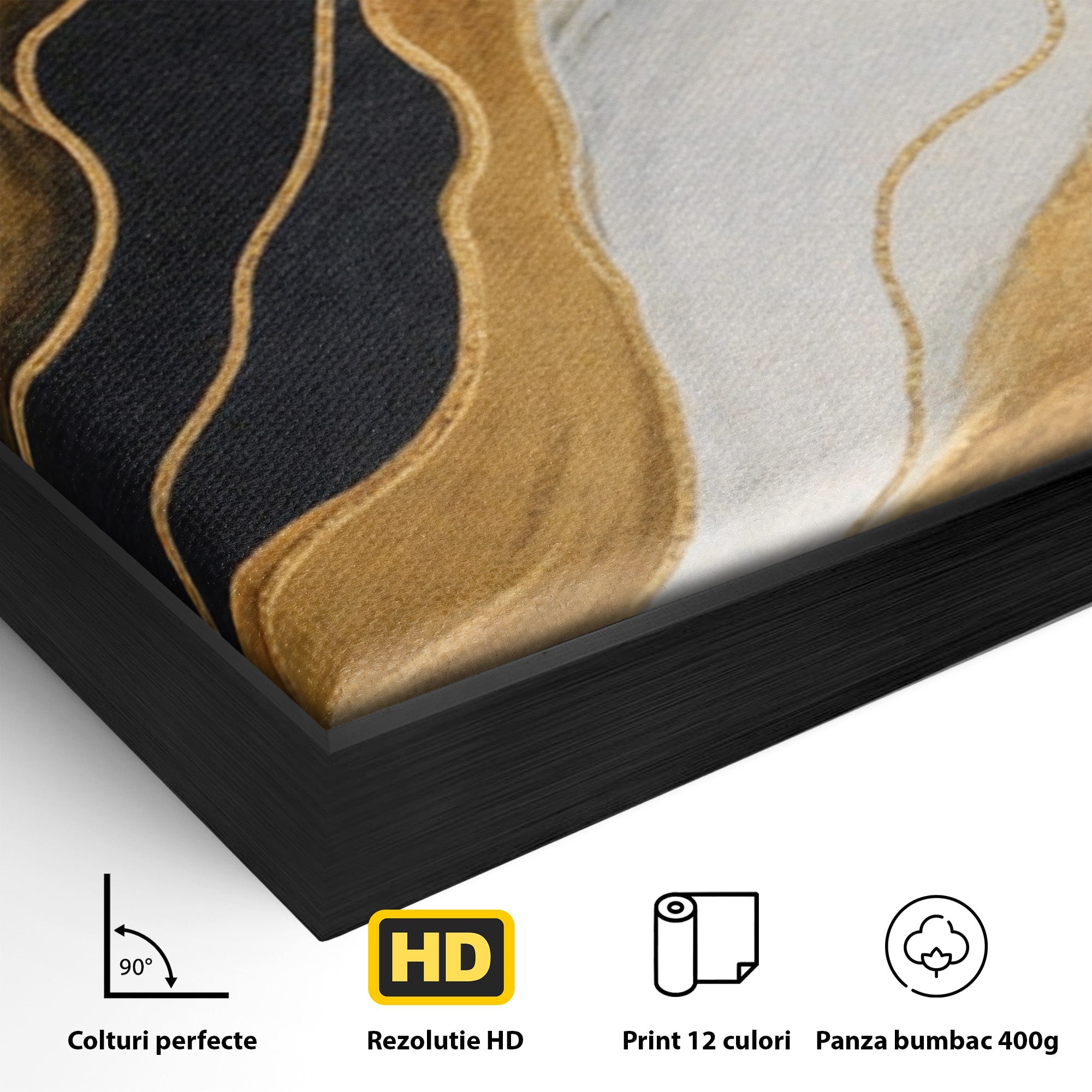 Set 3 Tablouri Canvas Premium LuxCanva® A3-1653, Valuri Aurii, Room, Decorativ, Cromatic, Abstract, Living, Culori Vibrante