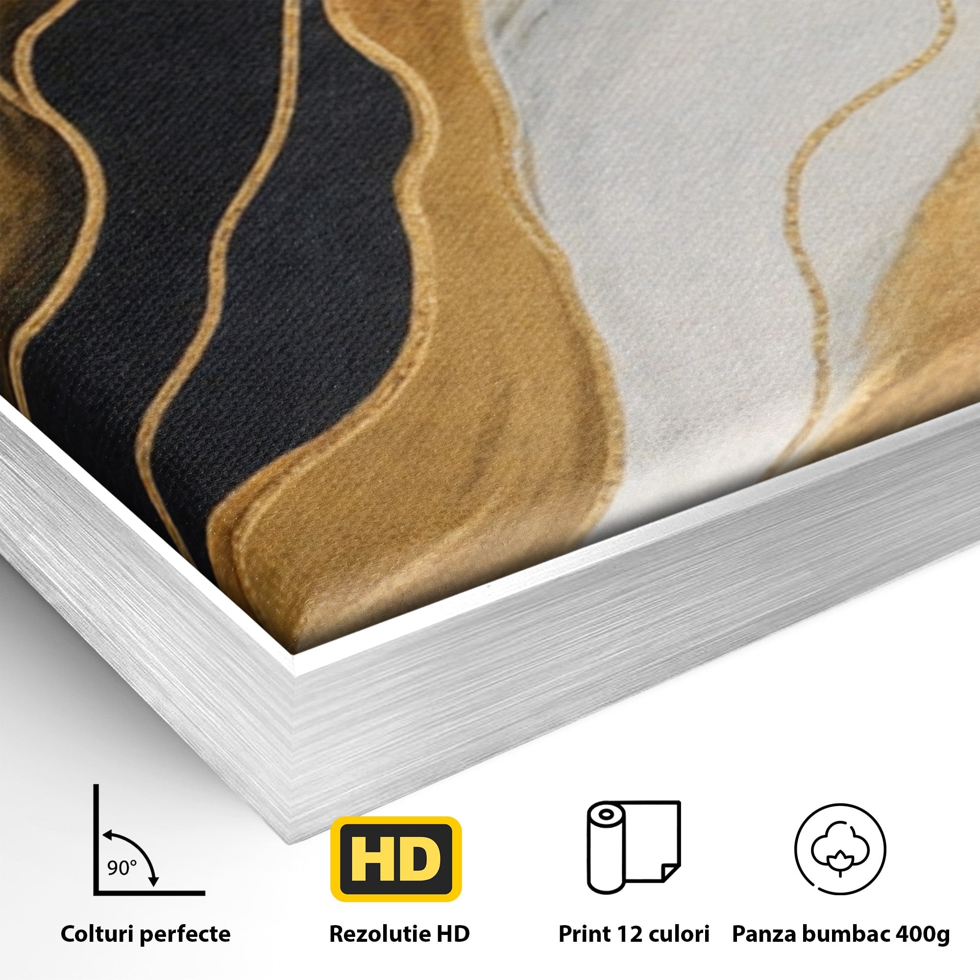 Set 3 Tablouri Canvas Premium LuxCanva® A3-1653, Valuri Aurii, Room, Decorativ, Cromatic, Abstract, Living, Culori Vibrante