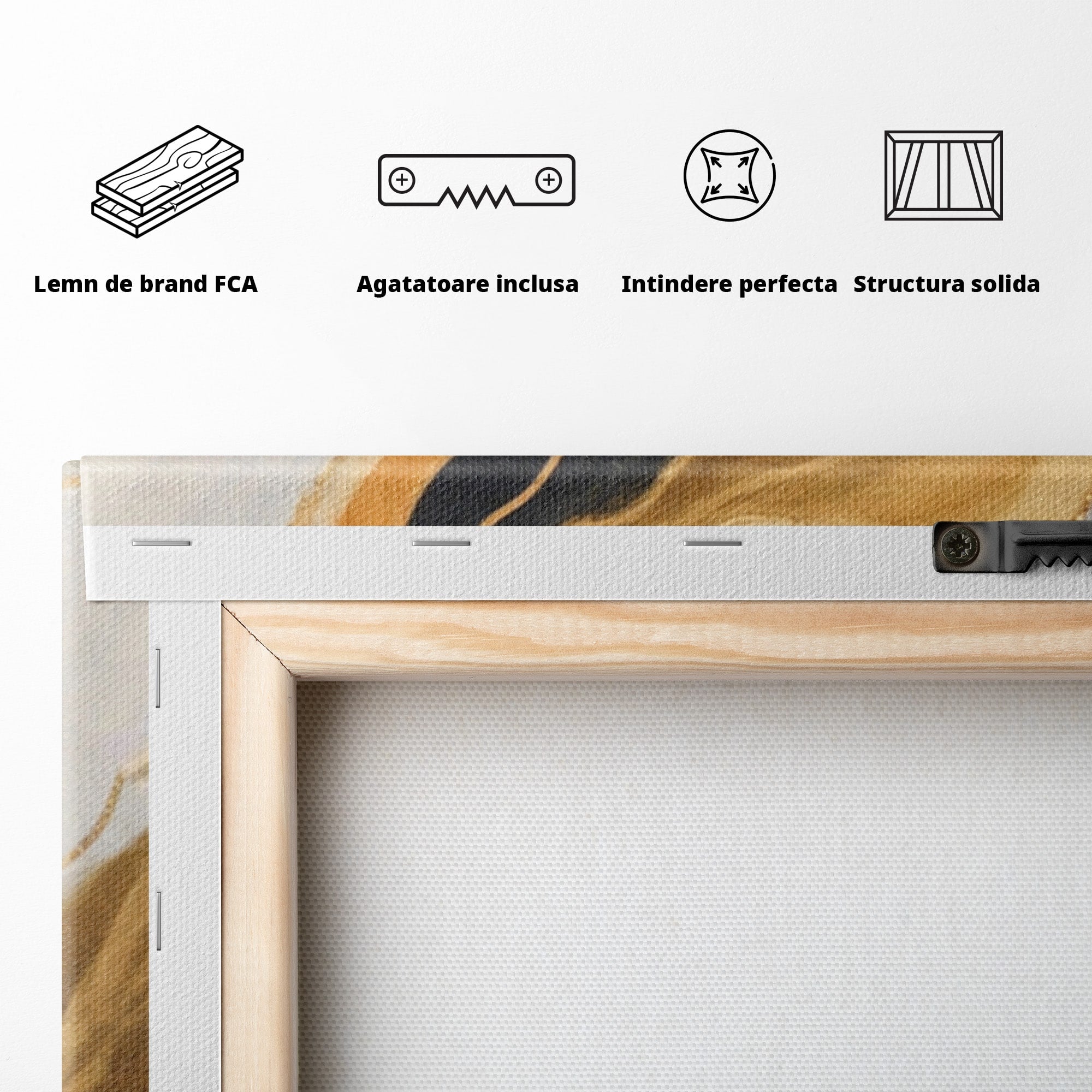 Set 3 Tablouri Canvas Premium LuxCanva® A3-1653, Valuri Aurii, Room, Decorativ, Cromatic, Abstract, Living, Culori Vibrante