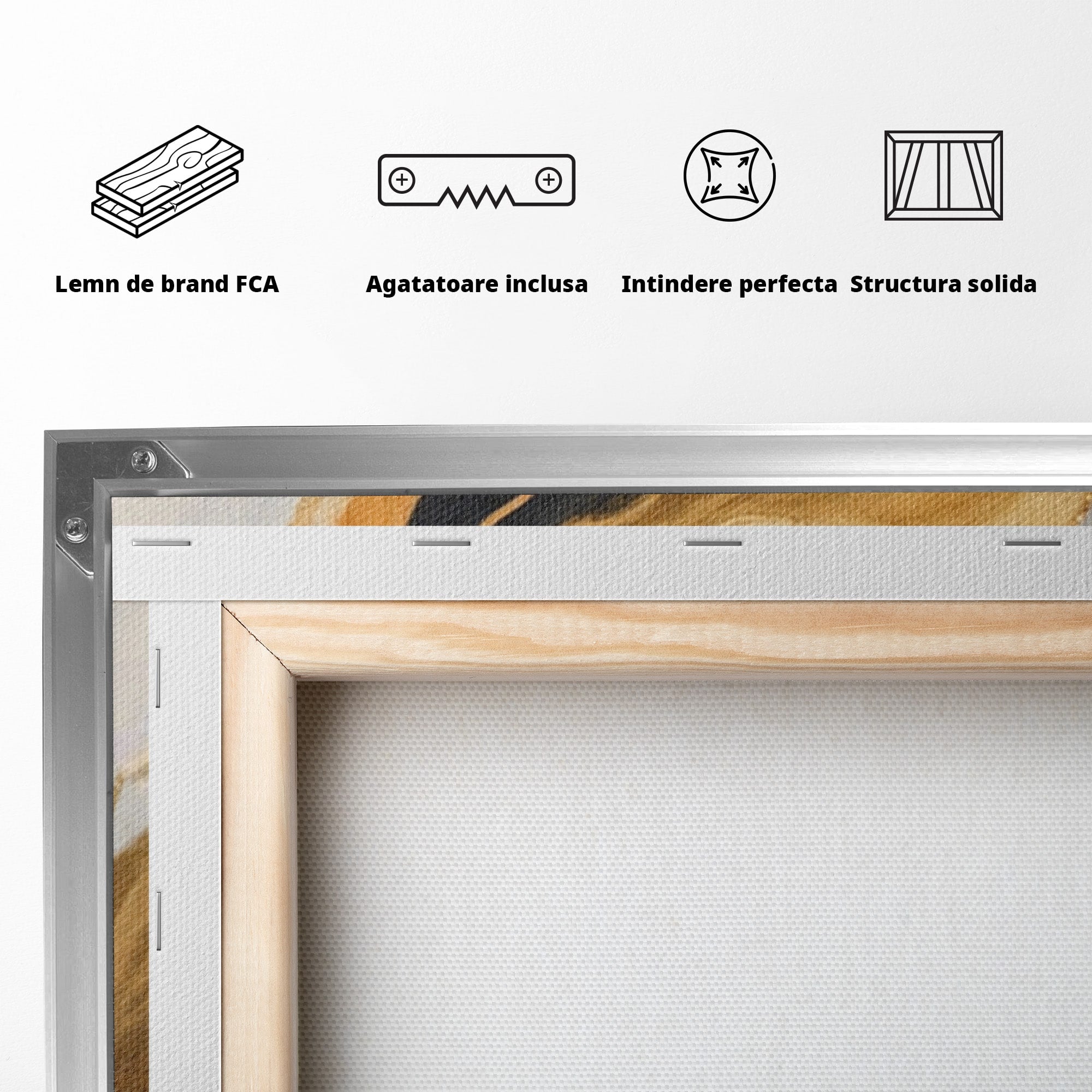 Set 3 Tablouri Canvas Premium LuxCanva® A3-1653, Valuri Aurii, Room, Decorativ, Cromatic, Abstract, Living, Culori Vibrante