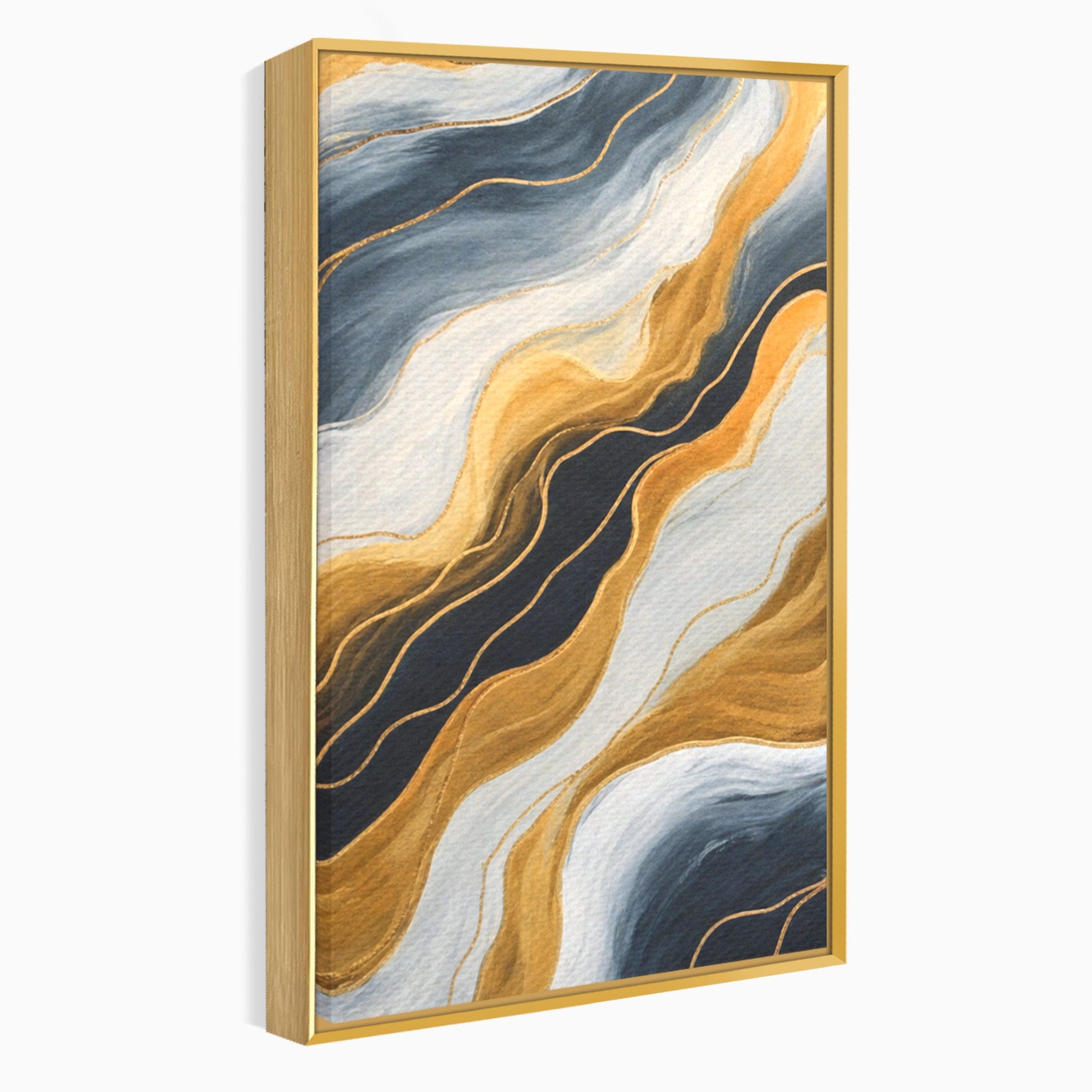 Set 3 Tablouri Canvas Premium LuxCanva® A3-1653, Valuri Aurii, Room, Decorativ, Cromatic, Abstract, Living, Culori Vibrante