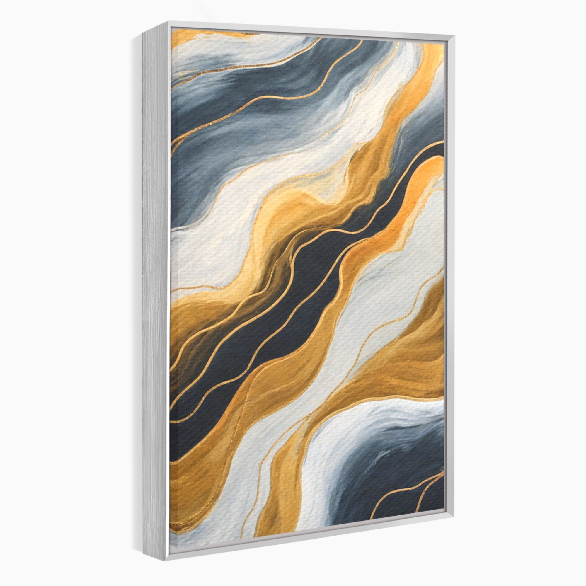 Set 3 Tablouri Canvas Premium LuxCanva® A3-1653, Valuri Aurii, Room, Decorativ, Cromatic, Abstract, Living, Culori Vibrante