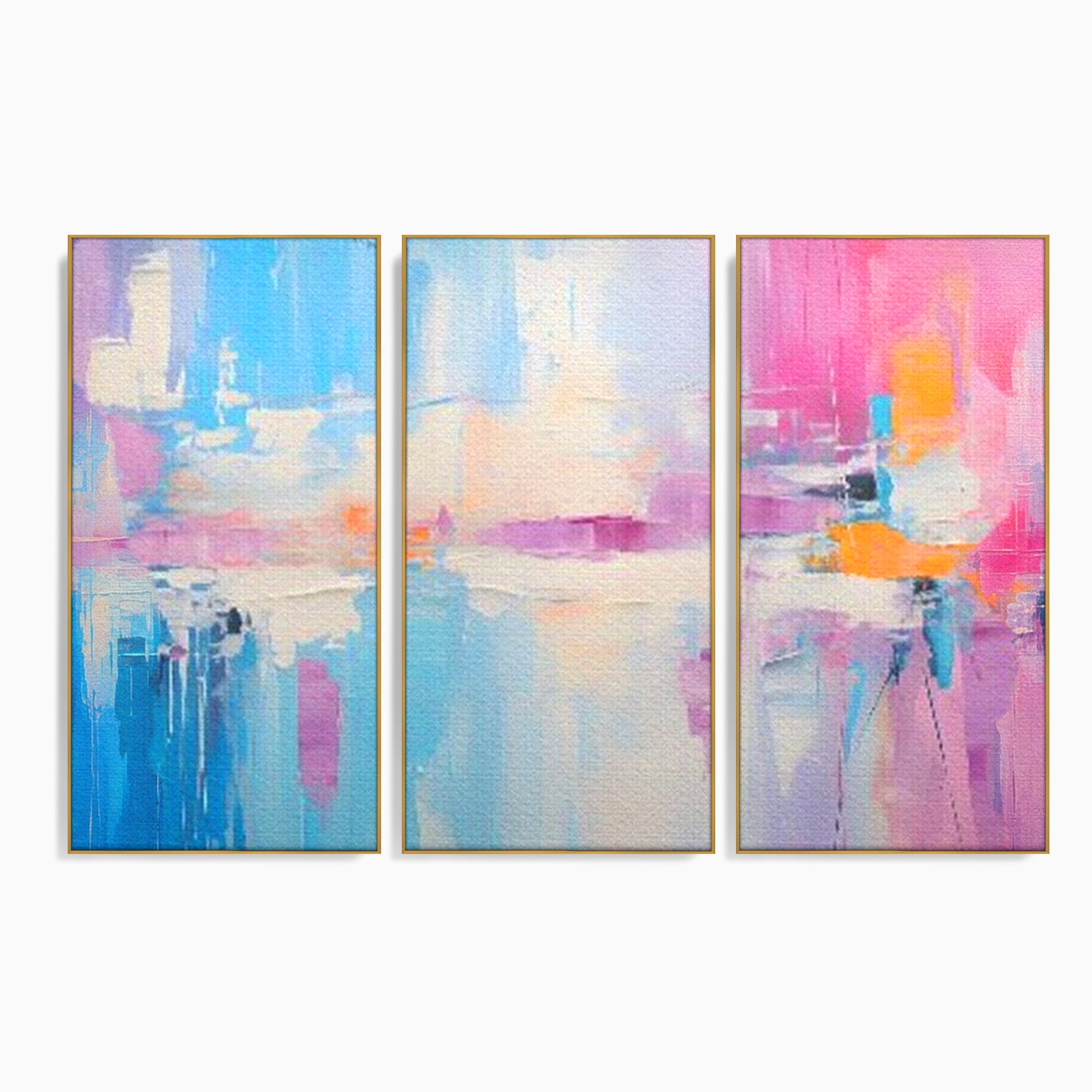 Set 3 Tablouri Canvas Premium LuxCanva® A3-1655, Pink Life, Room, Decorativ, Abstract, Nuante, Cromatic, Living, Culori Vibrante