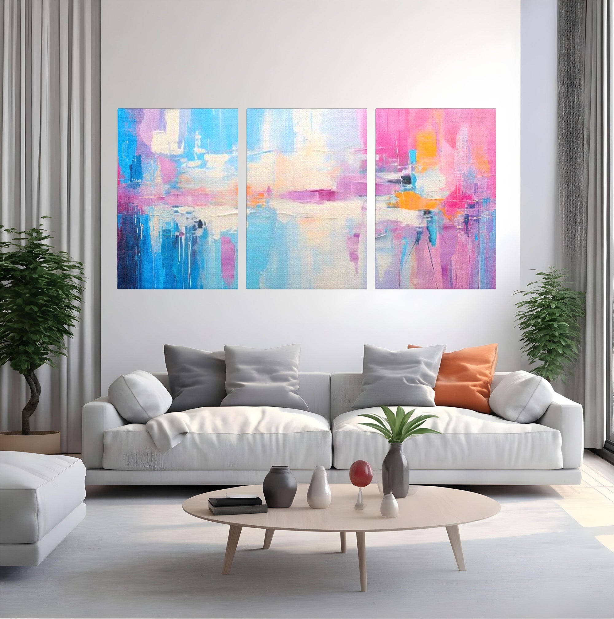 Set 3 Tablouri Canvas Premium LuxCanva® A3-1655, Pink Life, Room, Decorativ, Abstract, Nuante, Cromatic, Living, Culori Vibrante
