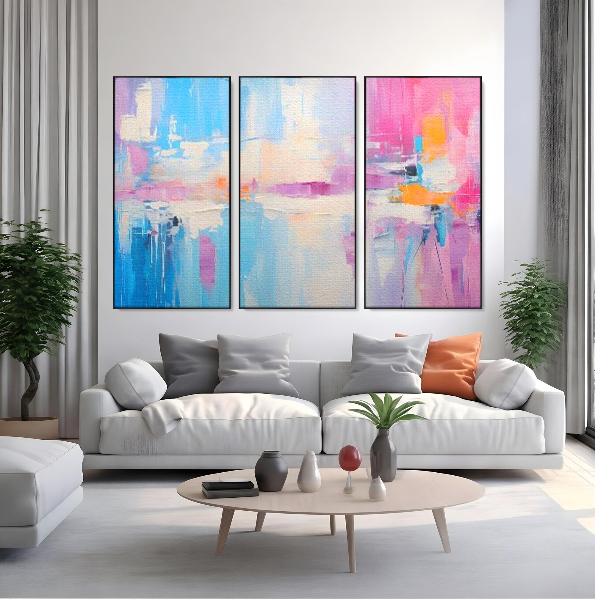 Set 3 Tablouri Canvas Premium LuxCanva® A3-1655, Pink Life, Room, Decorativ, Abstract, Nuante, Cromatic, Living, Culori Vibrante